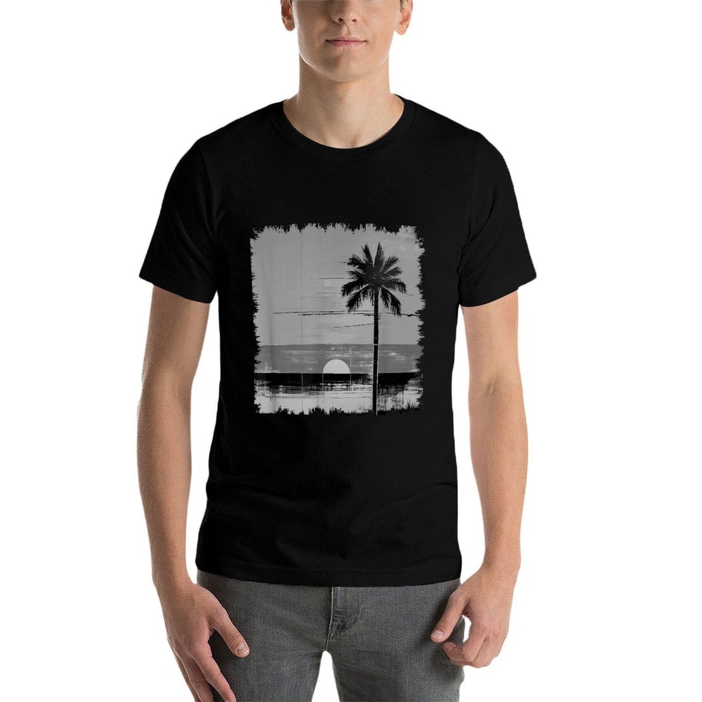 Sunset And Palm Tree Simple Tropical Landscape Stylish Odor-resistant T-Shirt