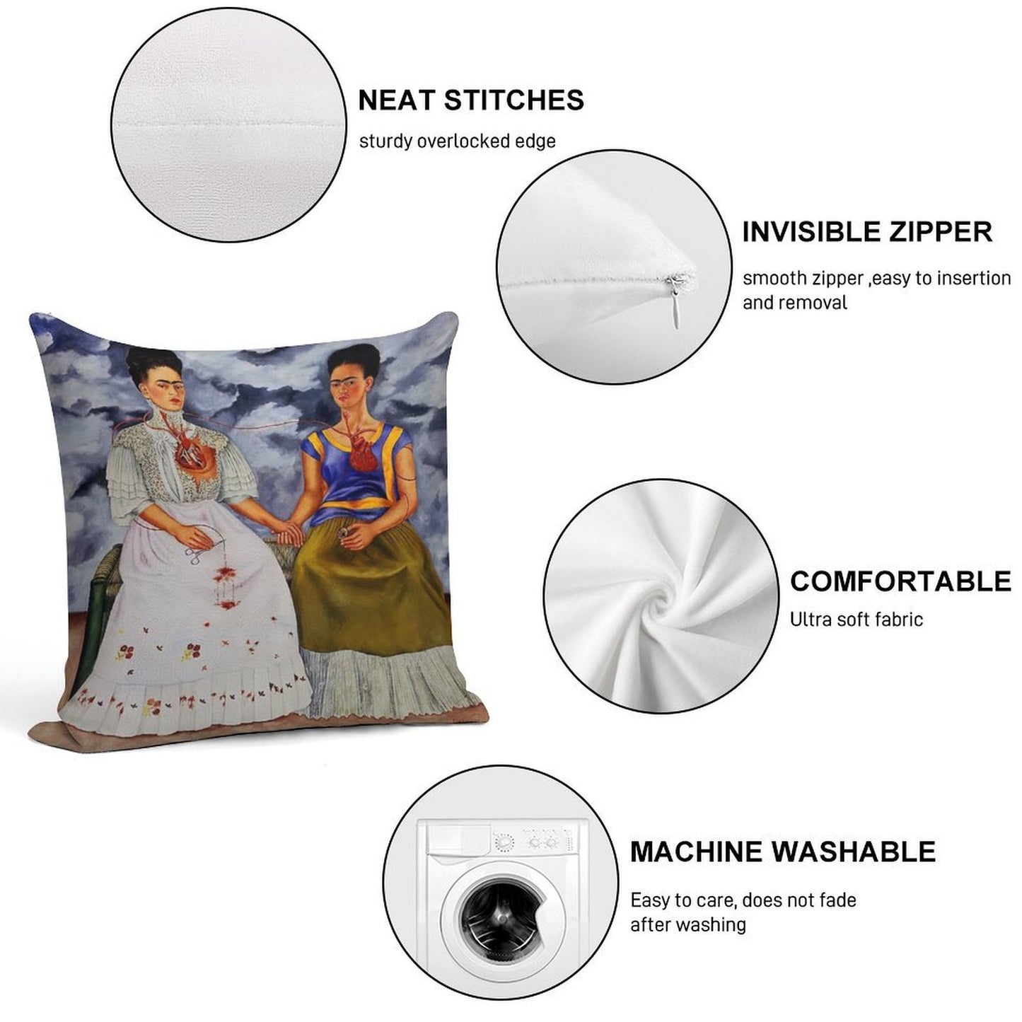 The Two Fridas by Frida Kahlo Soft Skin-Friendly Throw Pillow