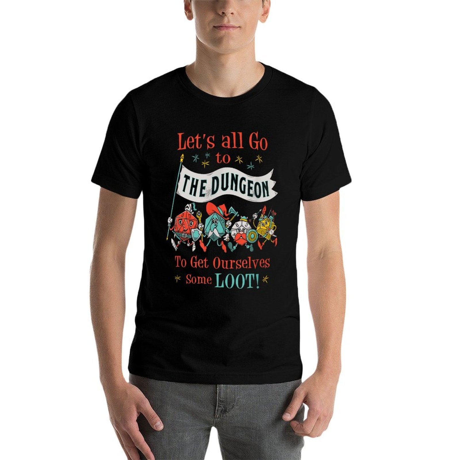 Lets Go To The Dungeon - Vintage Cartoon Fantasy Game Dice  Quick-drying T-Shirt