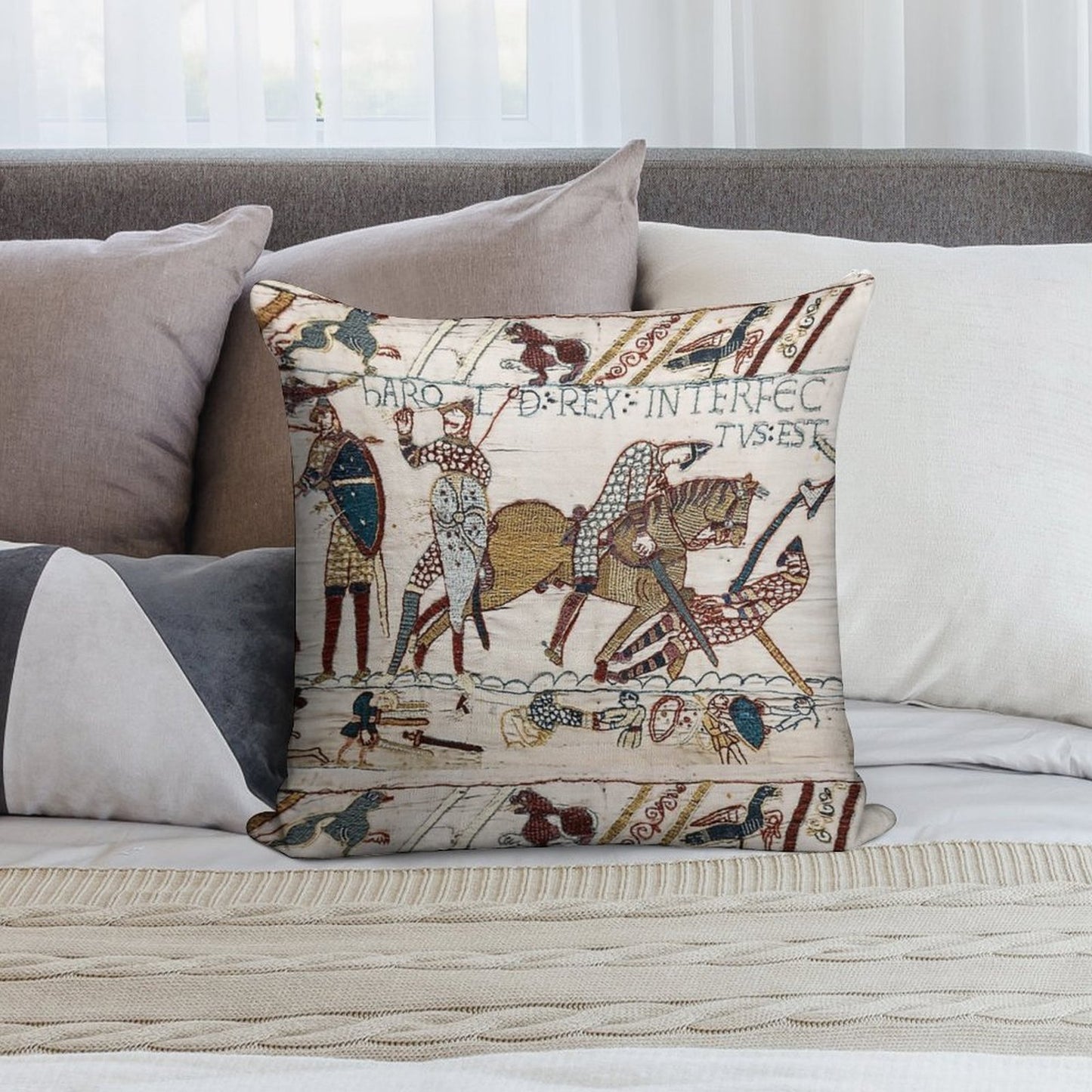 THE BAYEUX TAPESTRY ,The Death of King Harold at Battle of Hastings. Soft Ultra-Soft Texture Throw Pillow