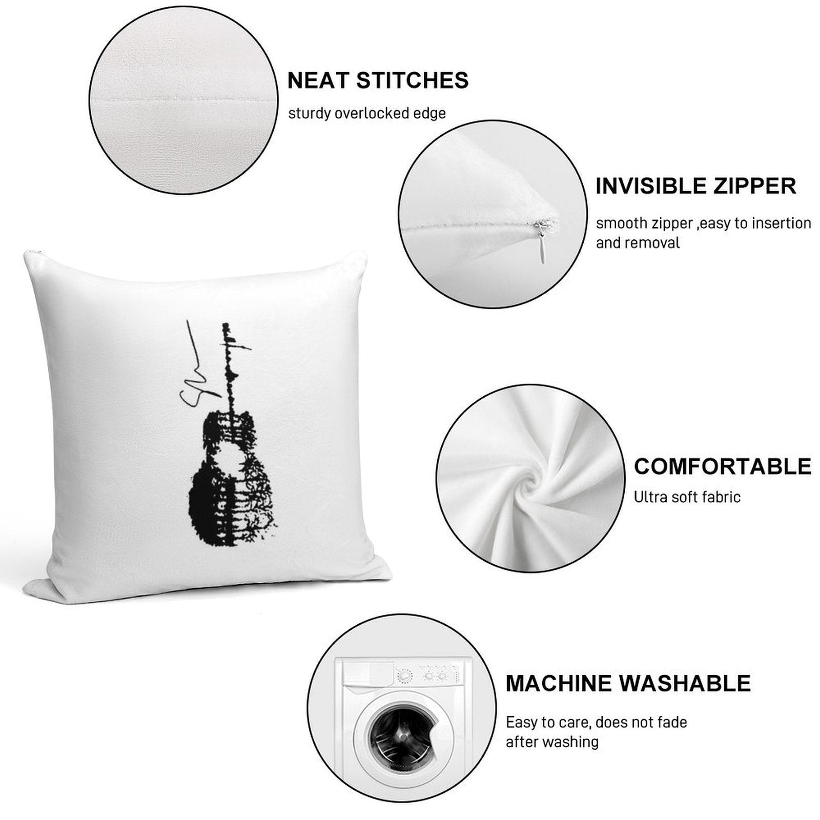 Signautre Guitar Soft Washable Throw Pillow