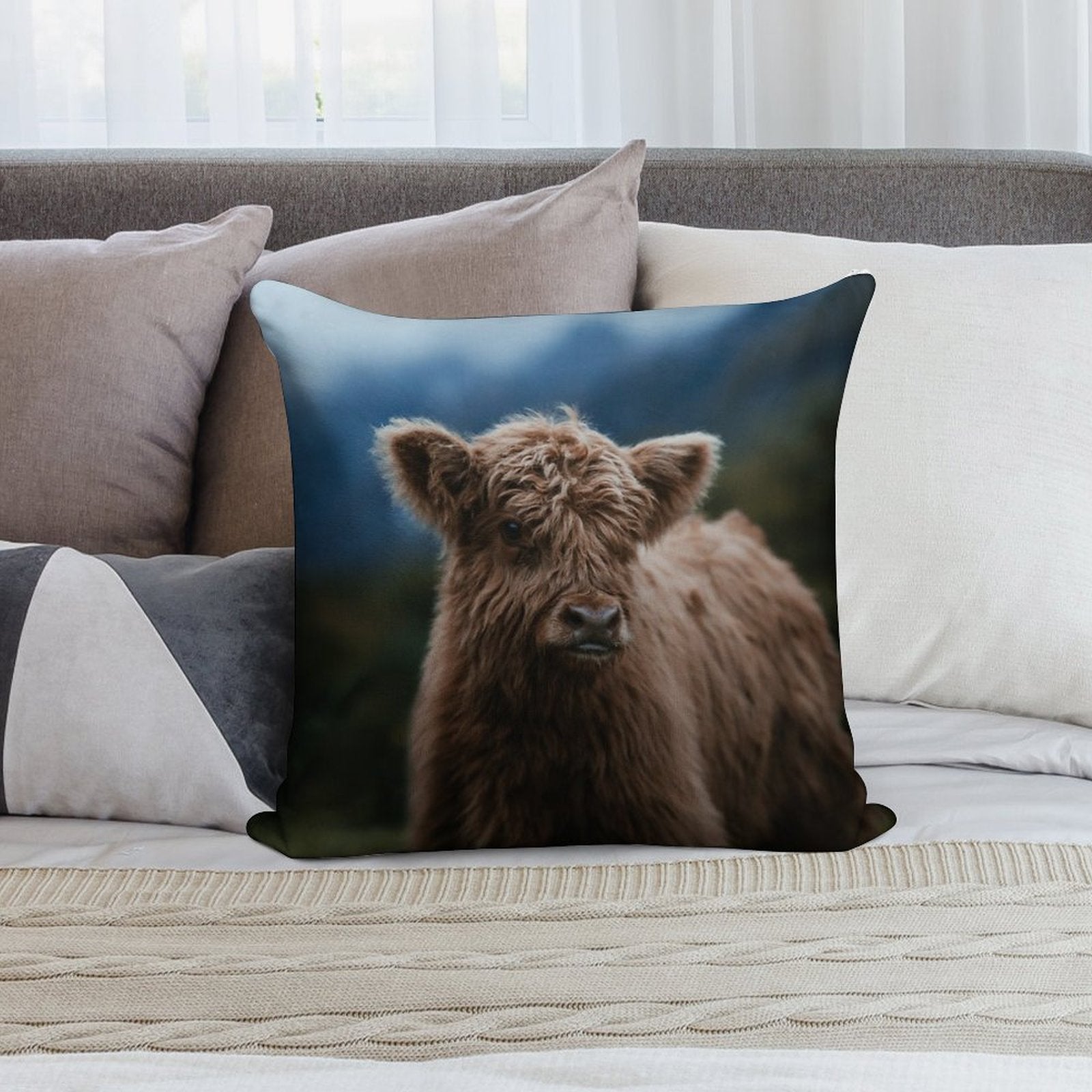 Baby Highland Cow Soft Reinforced Edging Throw Pillow