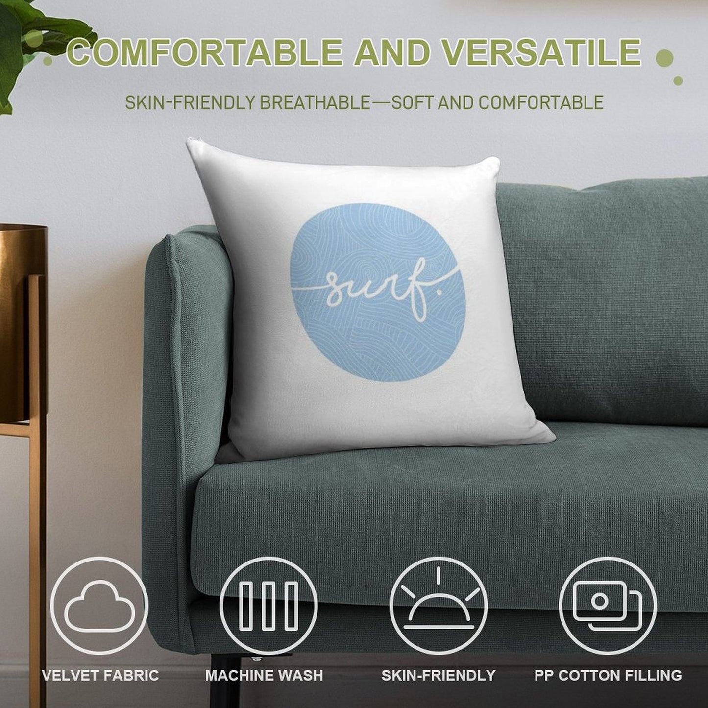 Surf. Soft Short Plush Fabric Throw Pillow