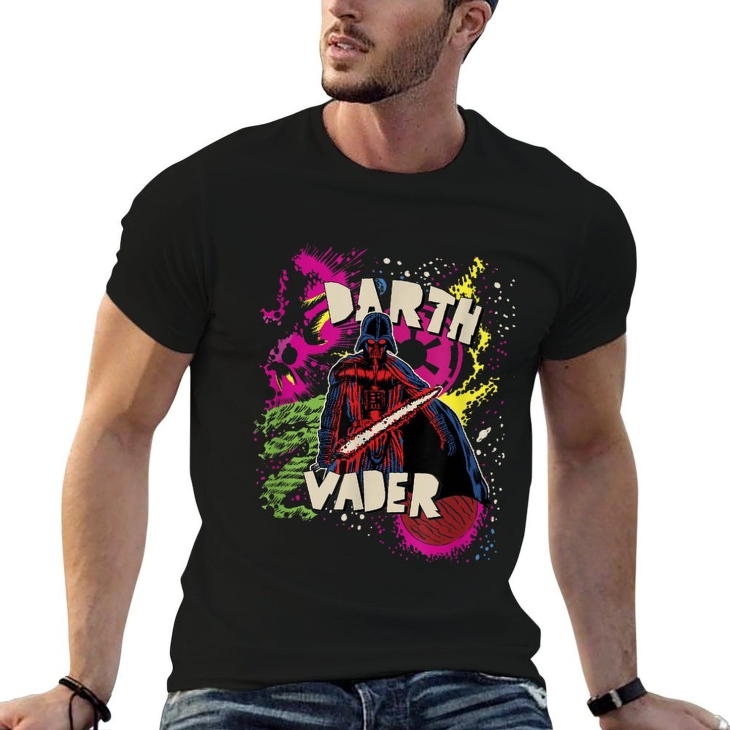Star Wars Classic Darth Vader 80s Style Neon Space Poster Polyester Blend T-Shirt