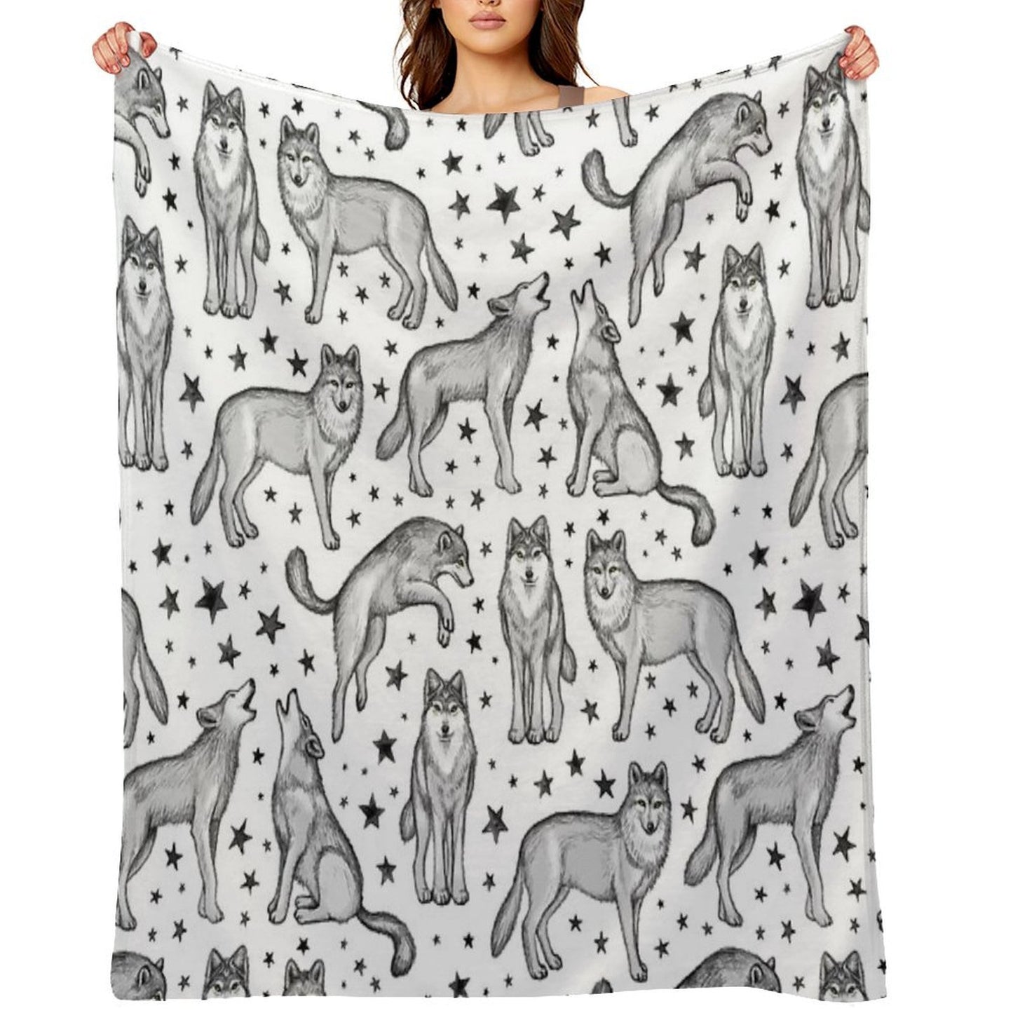 Wolves And Stars on White Quick-dry Throw Blanket