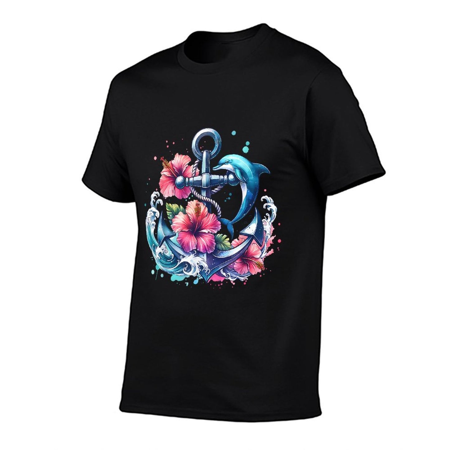 Watercolor Floral Anchor Dolphin Nautical Sea Animal Summer Breathable T-Shirt