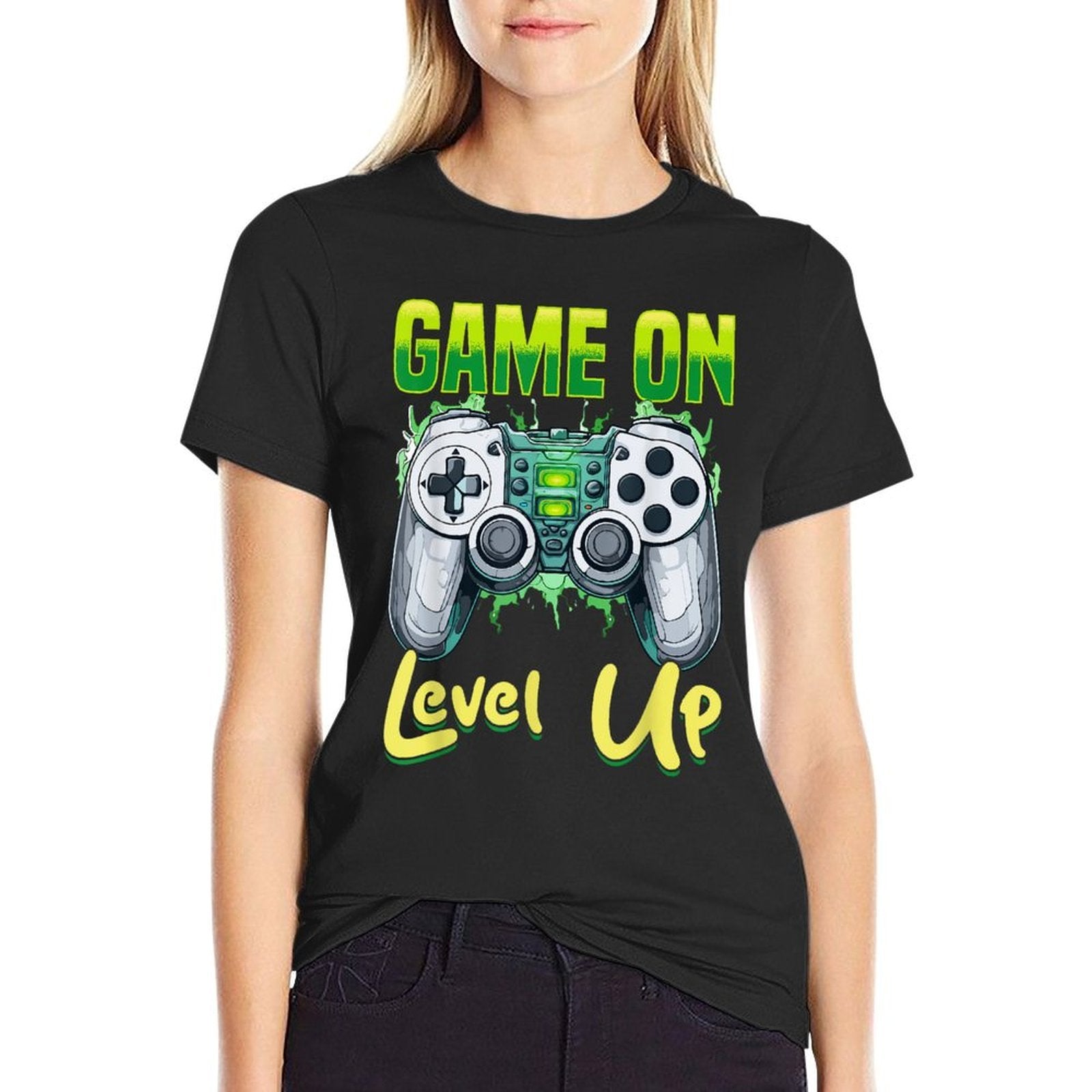 Gamer Gaming Game On, Level Up  Easy-care T-Shirt