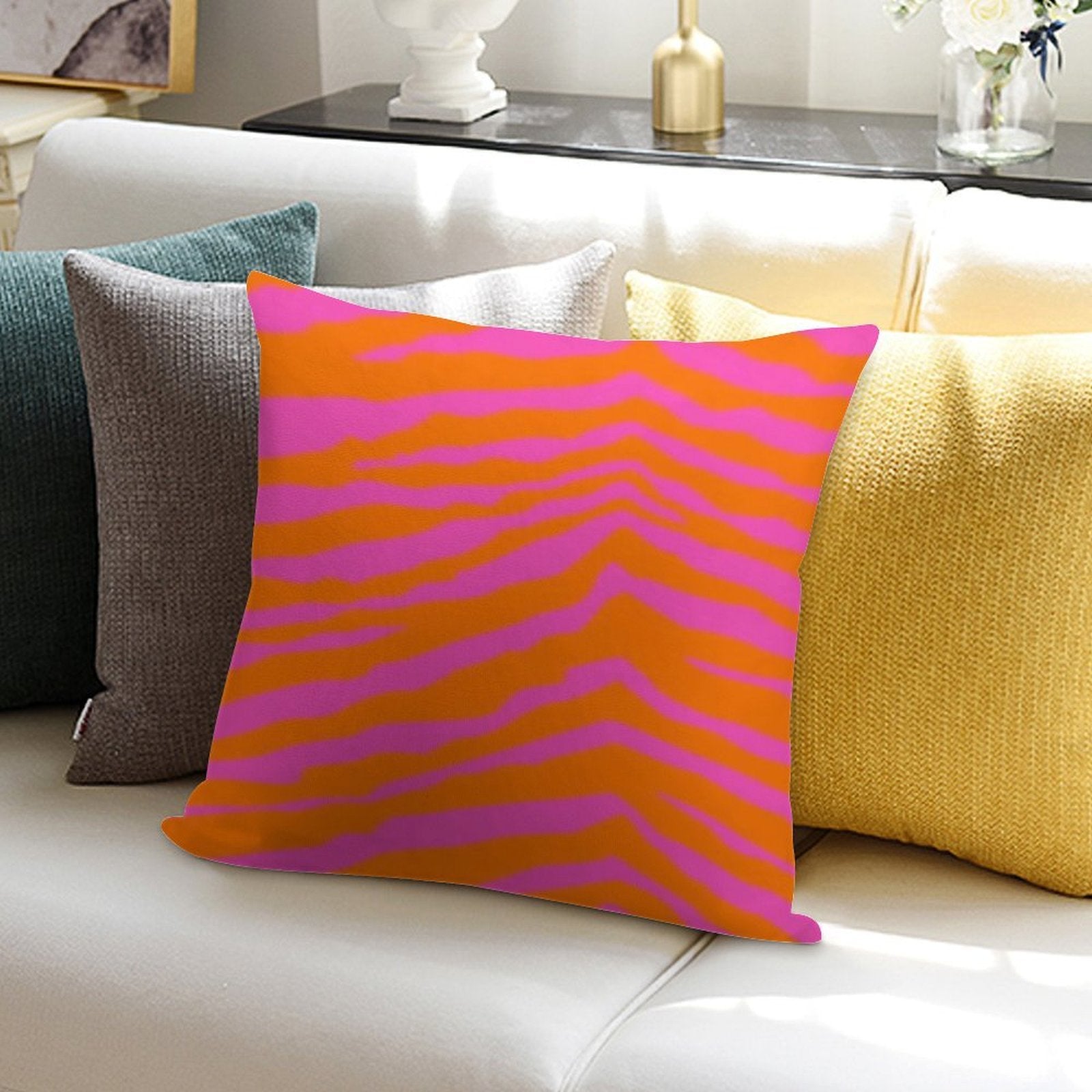 Pink And Orange Zebra Print Soft Luxury Feel Throw Pillow