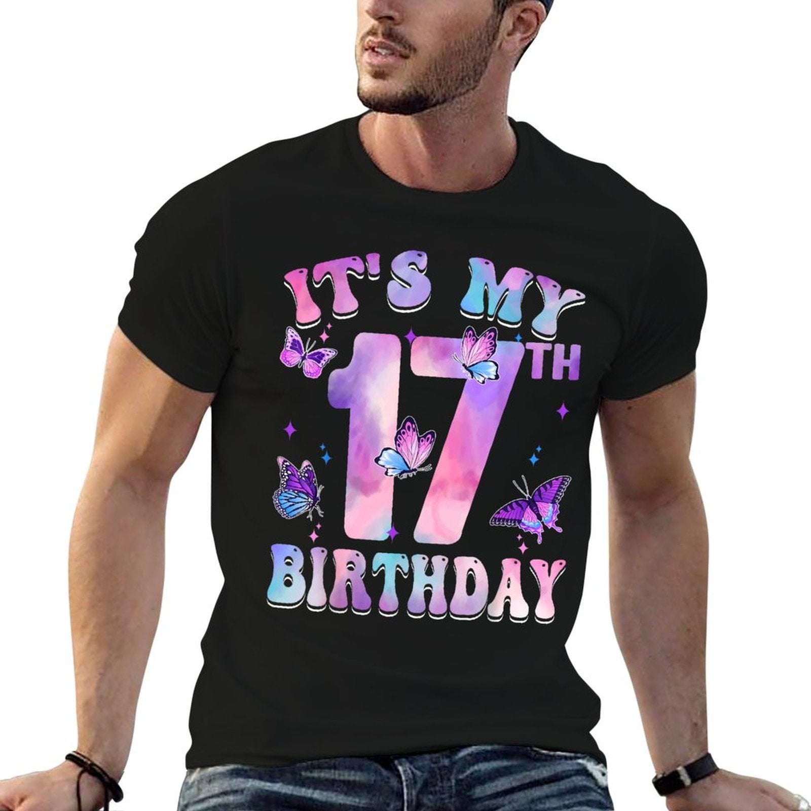 It's My 17th Birthday Butterfly Theme 17 Year Old Party Girl  Versatile T-Shirt