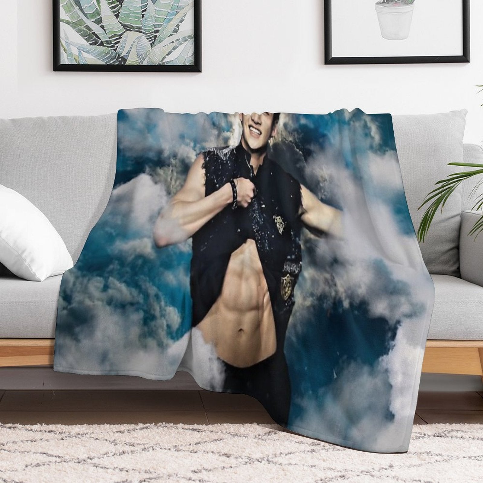 Bang Chan Smiling Cutely While Showing His Abs Versatility Throw Blanket