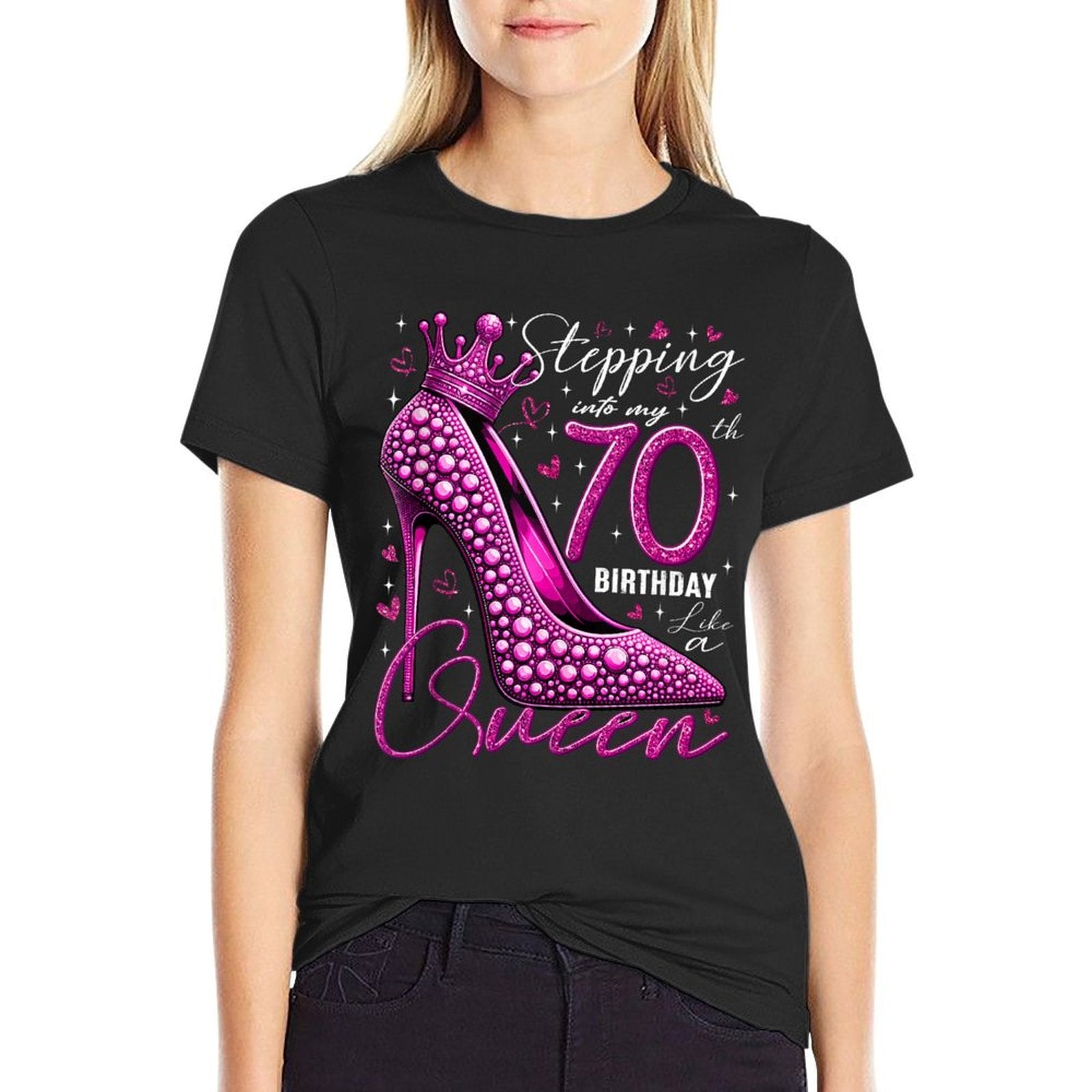 70 Year Old Gifts High Heels Stepping Into My 70th Birthday  Ribbed Collar T-Shirt