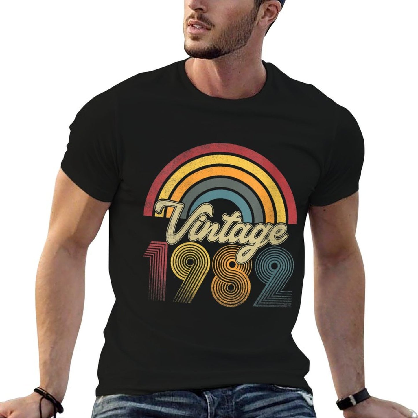 Womens 40th Birthday Gifts For Men Women Vintage 1982 Retro Rolled Sleeves T-Shirt