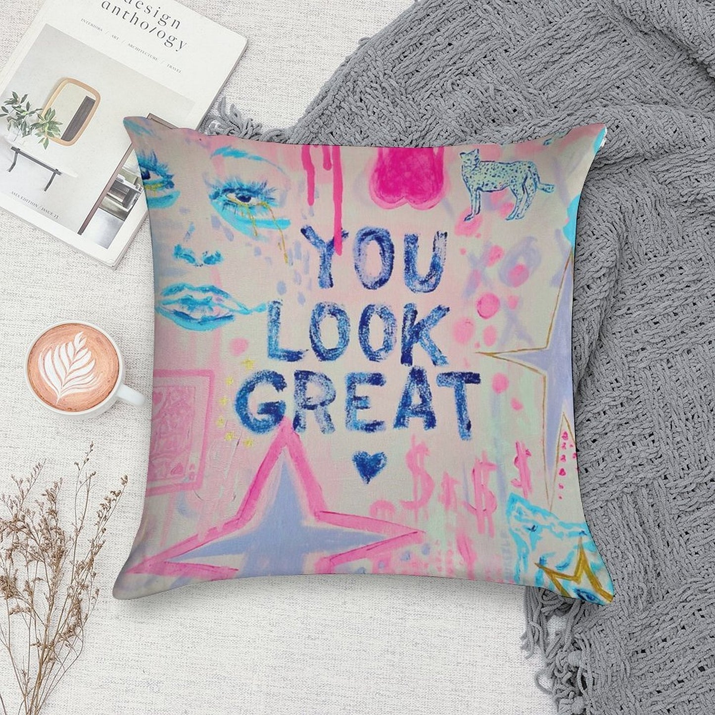 You Look Great Collage Soft Anti-Pilling Throw Pillow
