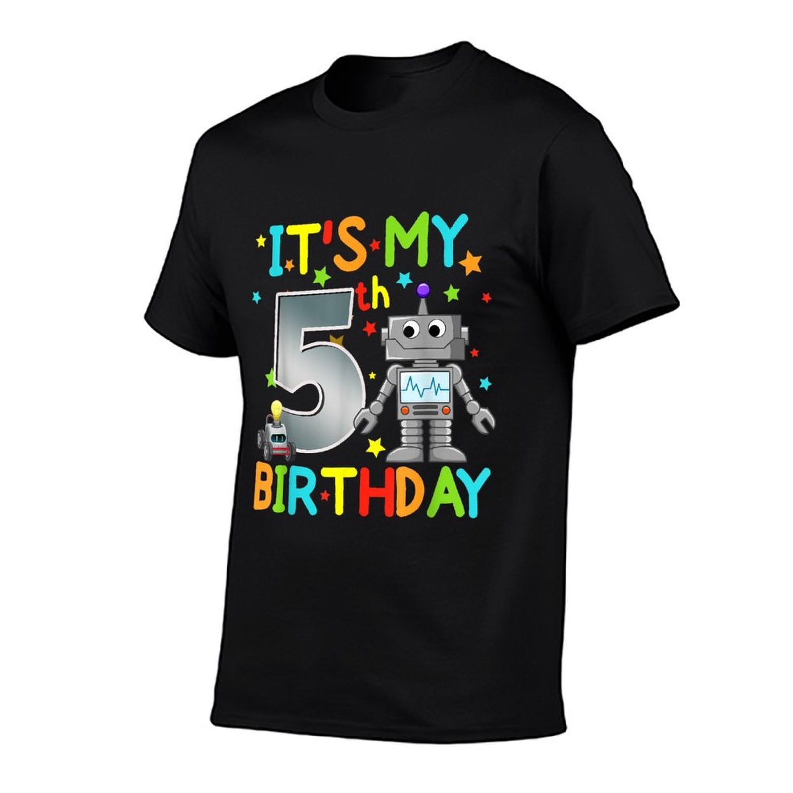 It's My 5th Birthday Robot 5 Year Old Funny Boy Girl  Cotton T-Shirt