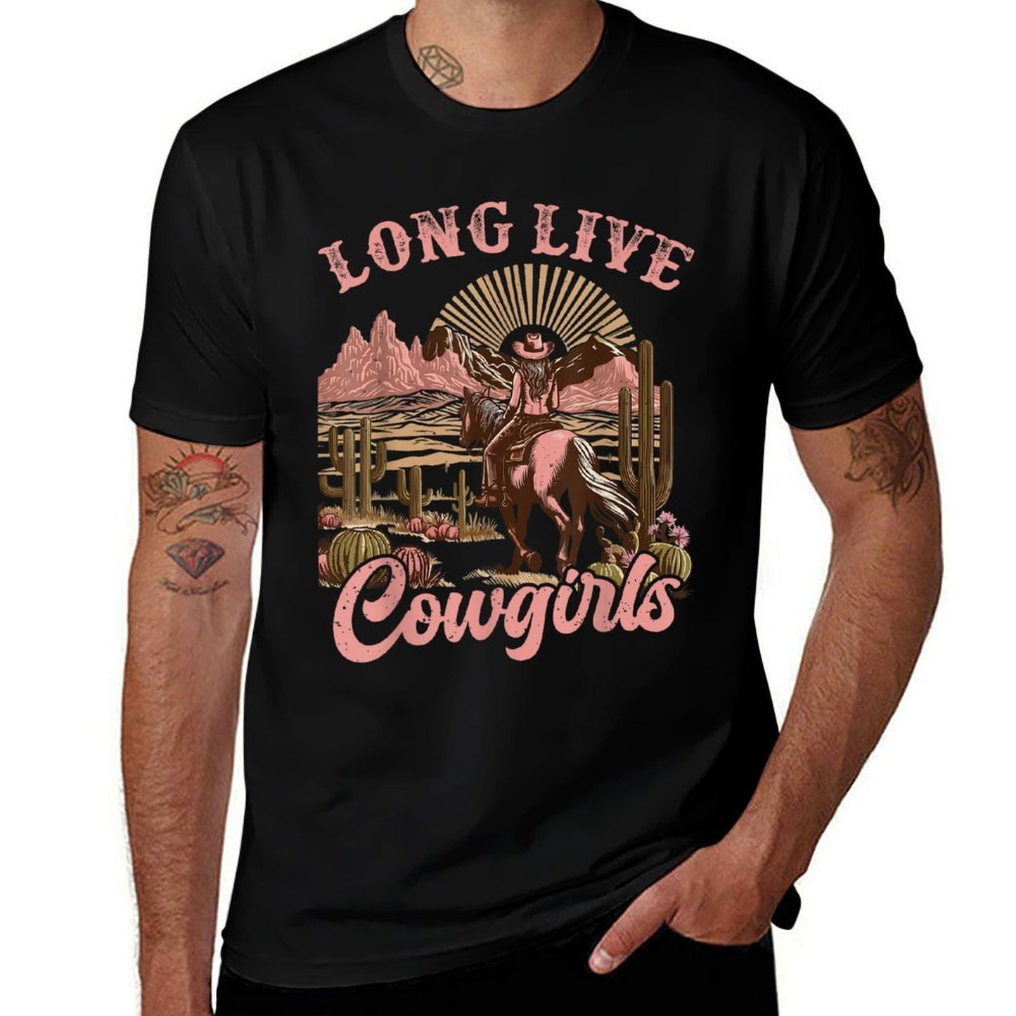 Vintage Western Country Southern Women Girls Gifts Long Live Country Cute Cowgirl Riding Horse Howdy Rodeo Stretchy T-Shirt