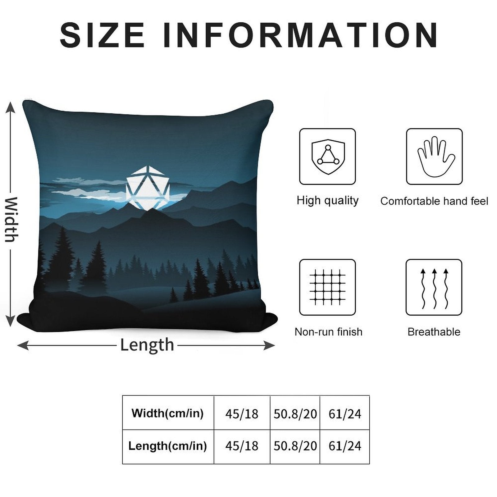 Mountain Full Moon D20 Dice Tabletop RPG Maps And Landscapes Soft Short Plush Fabric Throw Pillow