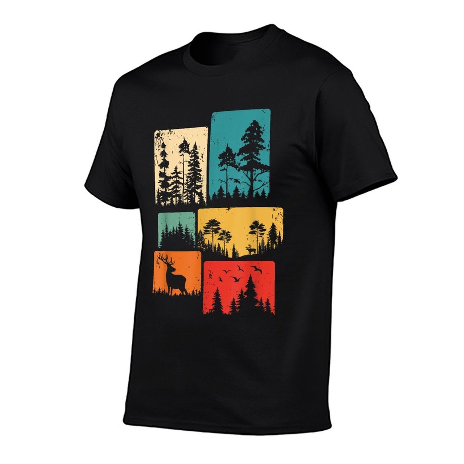 Trees Wildlife Nature Outdoor Vintage Forest  Ribbed Collar T-Shirt