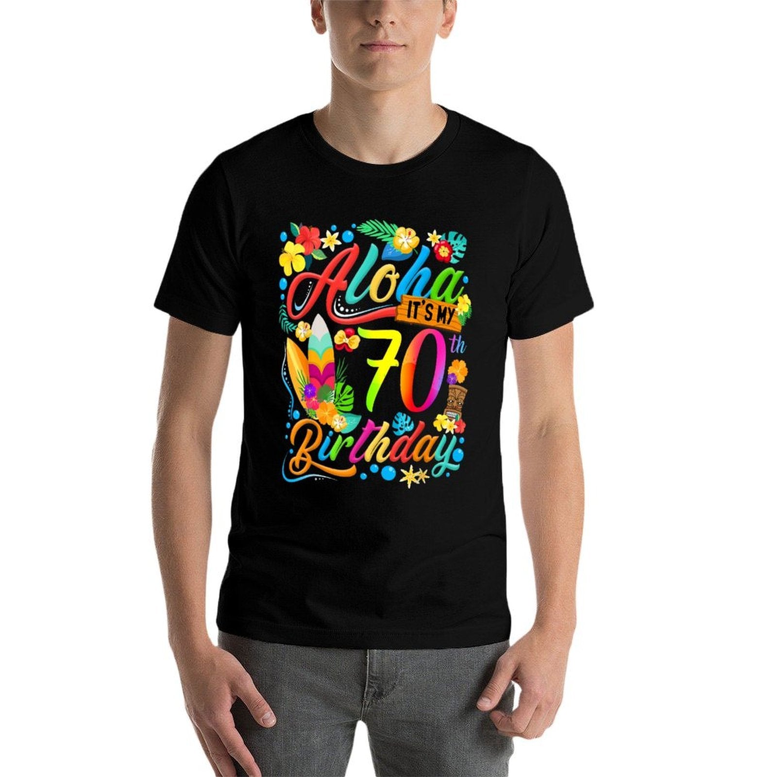 Aloha It's My 70th Birthday Surfing Hawaiian Beach Hibiscus  Trendy Pattern T-Shirt