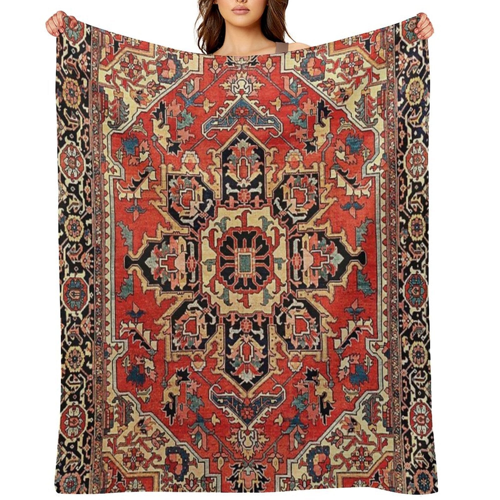 Serapi Antique Persian Carpet Print Plush Throw Blanket