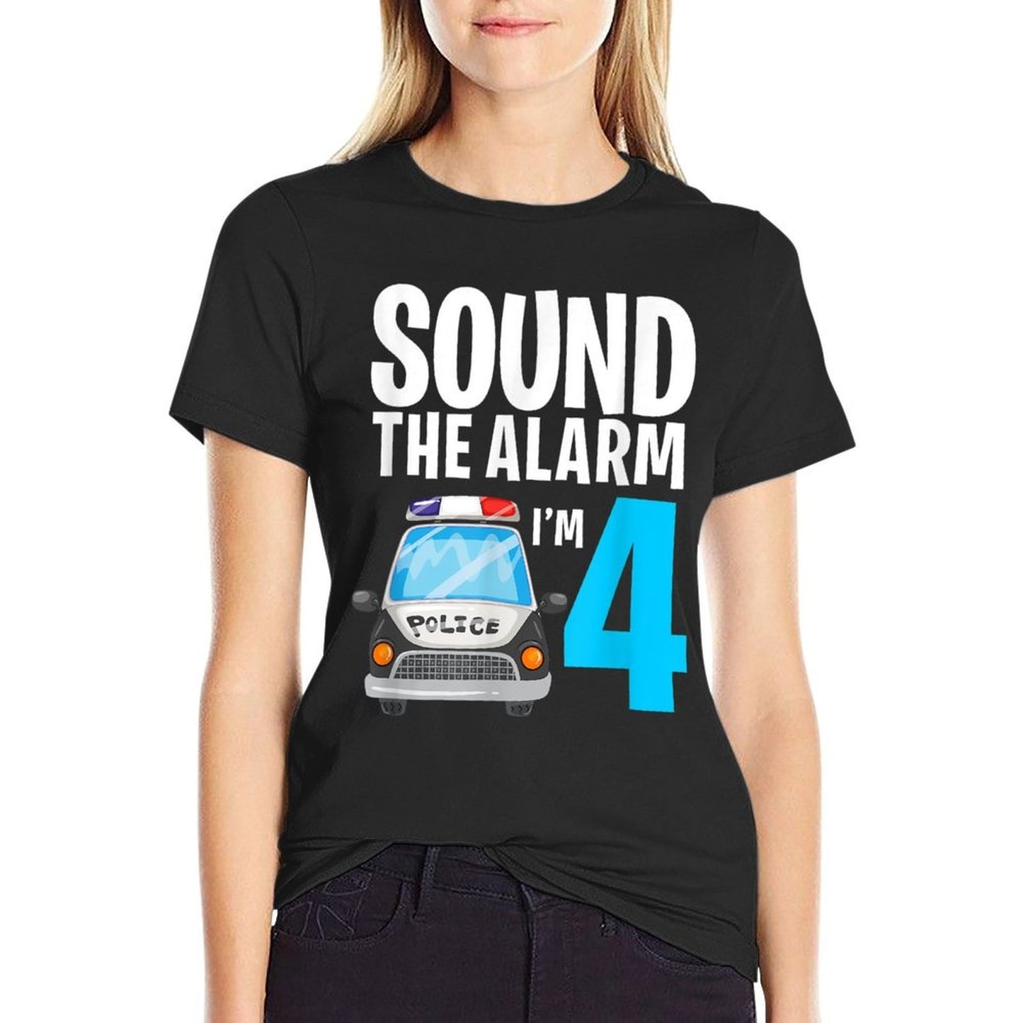 Sound The Alarm I'm 4 Four Year Old Police Car Policeman Eco-friendly Material T-Shirt