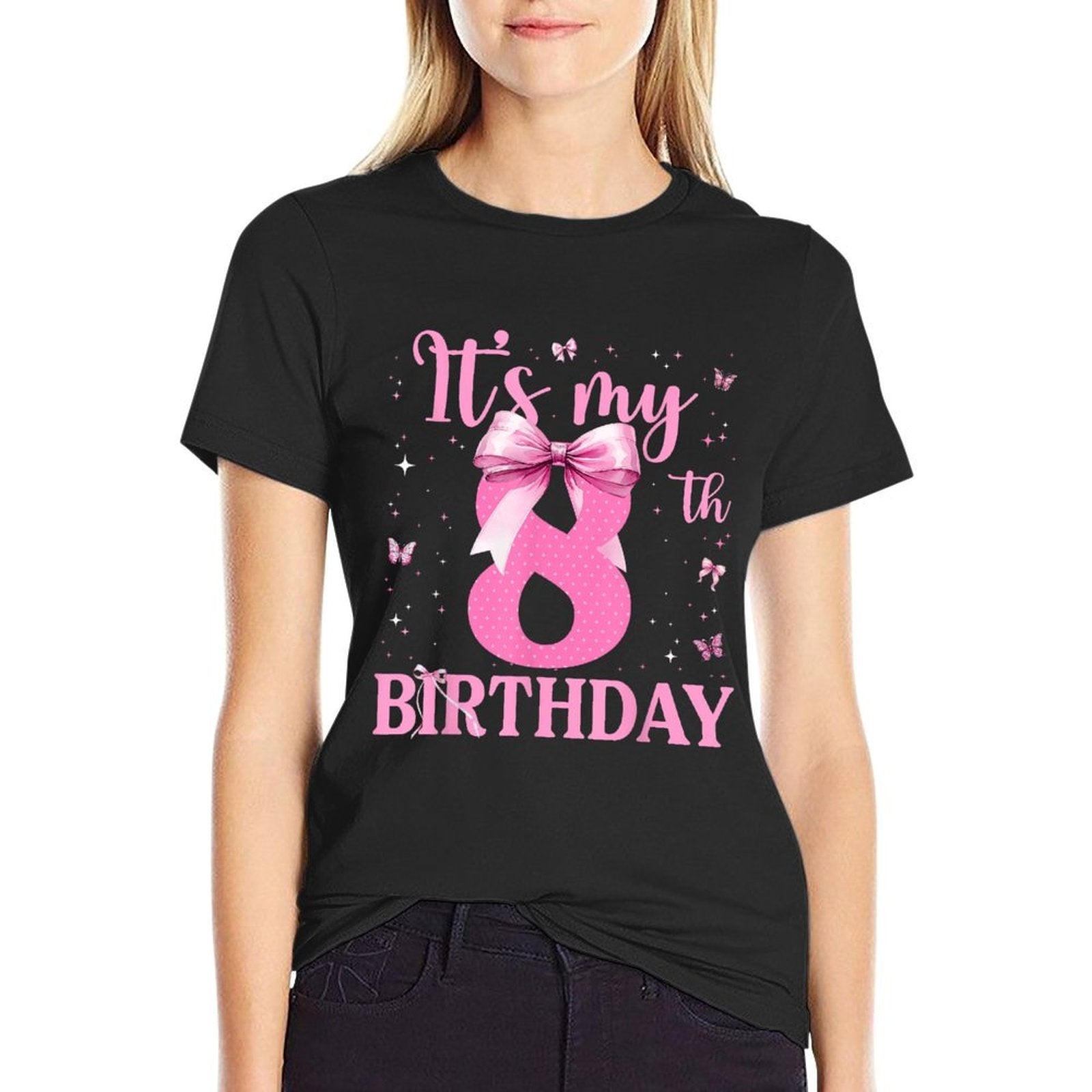 8th Birthday Coquette Bow 8 Years Old Birthday Girl Kids  Slim-fit Cut T-Shirt