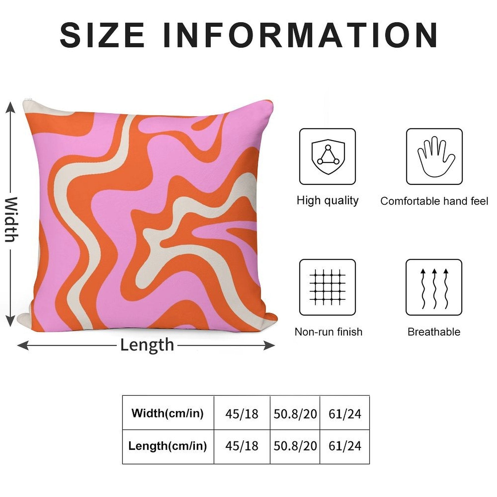 Retro Liquid Swirl Abstract Pattern Hot Pink Bright Orange Cream Soft Durable Construction Throw Pillow