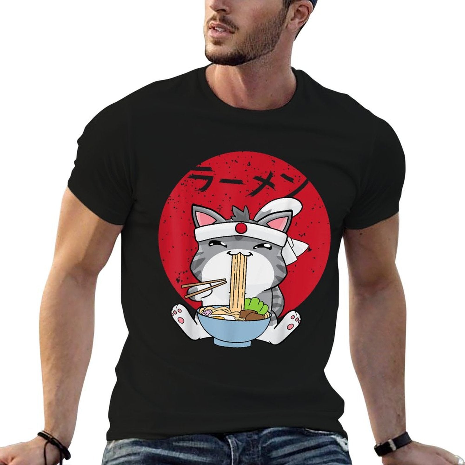 Ramen Cat Japanese Anime Kawaii Gift  Easy-care T-Shirt