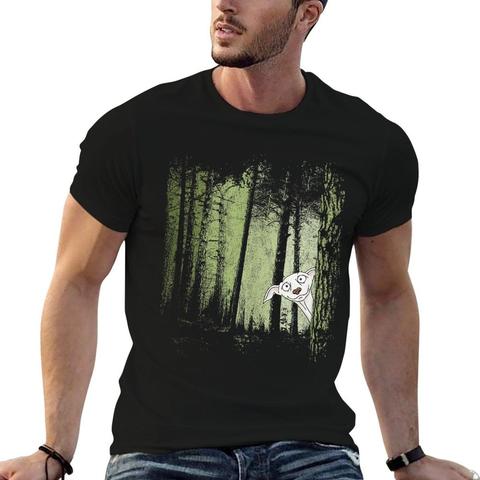 Galgo Espanol Greyhound Hunting Dog In Twilight Forest  Oversized Silhouette T-Shirt