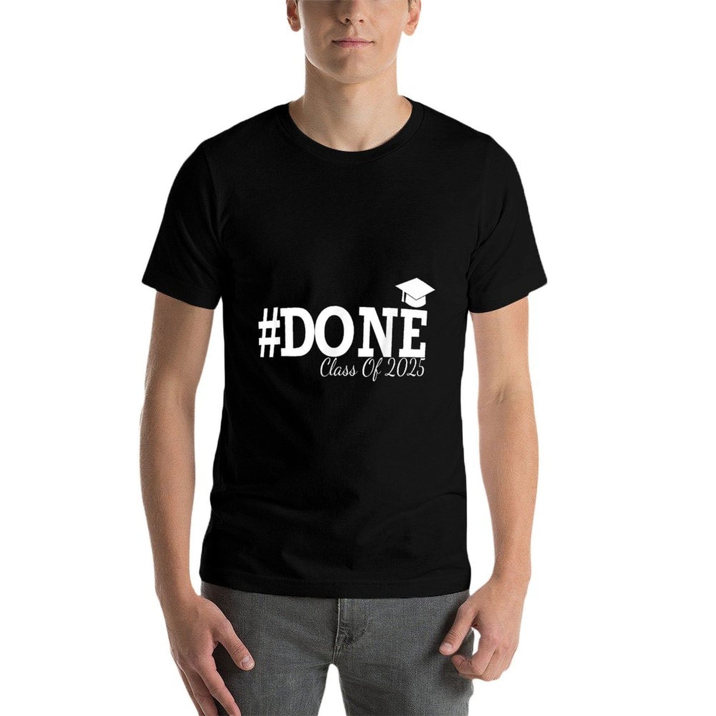 #DONE Class of 2025 Graduation for Her Him Grad Seniors Ribbed Collar T-Shirt