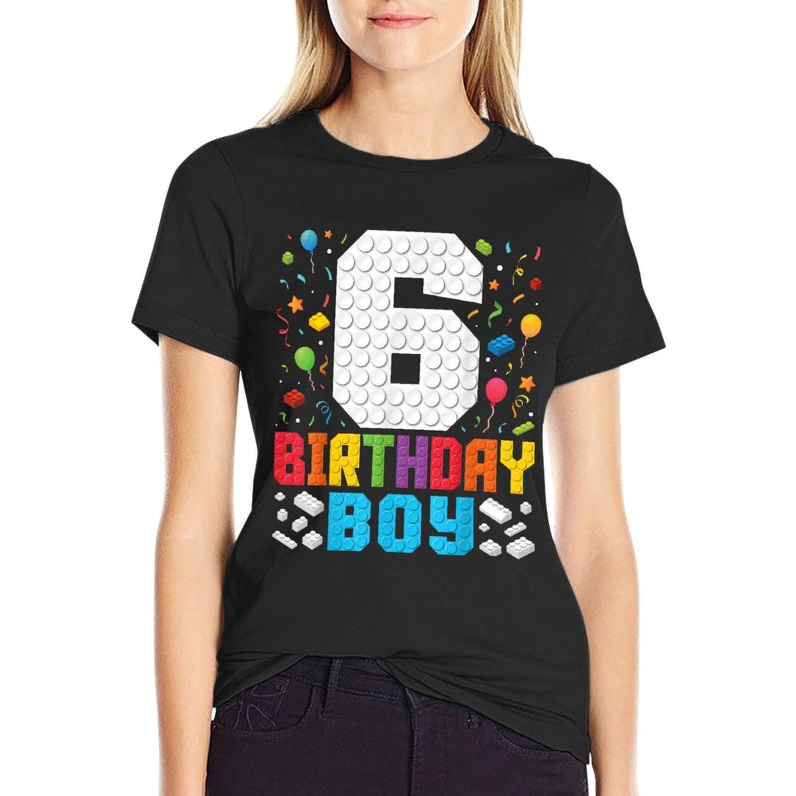 6th Birthday Boys Master Builder Six Years Blocks Building  Heathered Texture T-Shirt