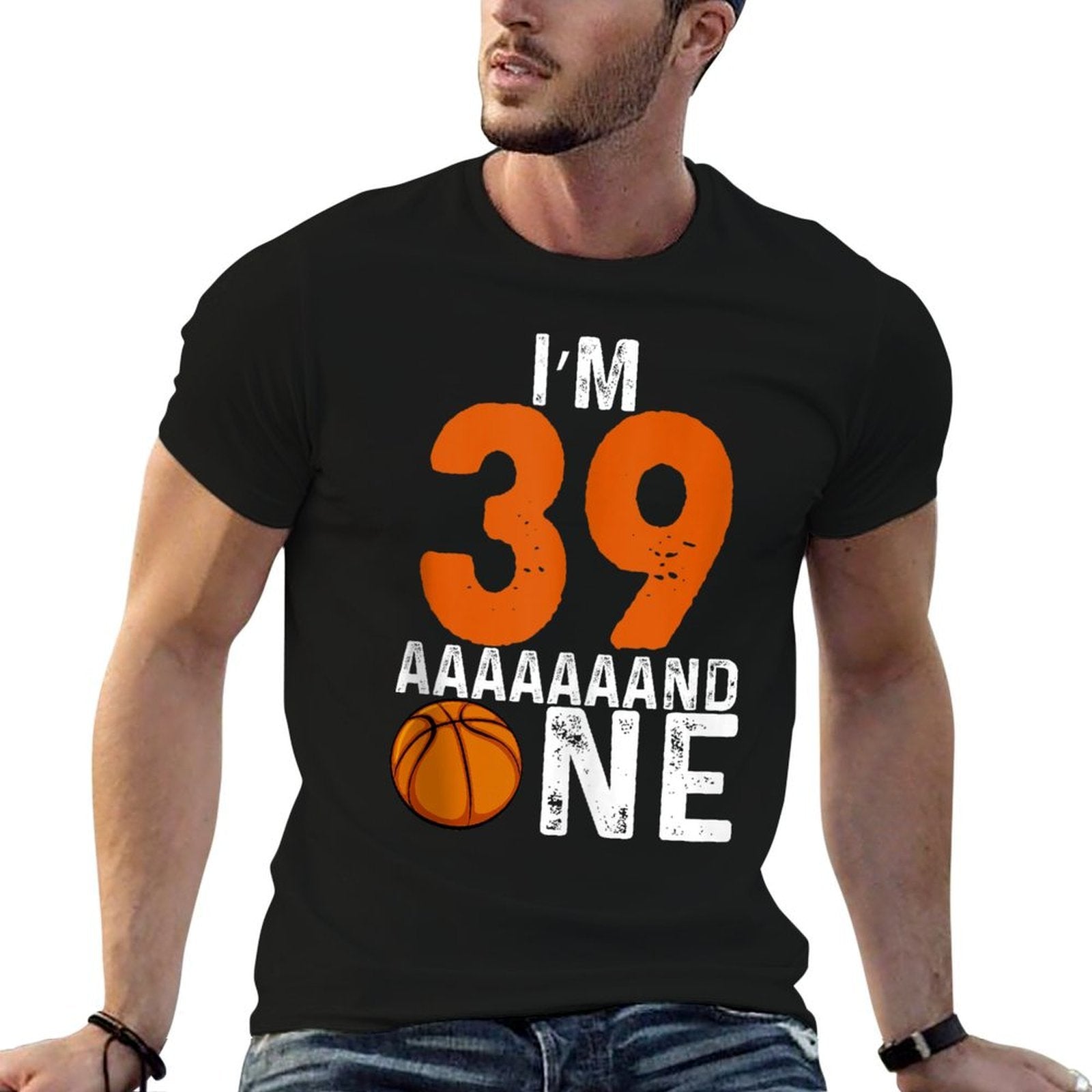 40th Birthday Funny Basketball Birthday Fortieth  Ribbed Collar T-Shirt