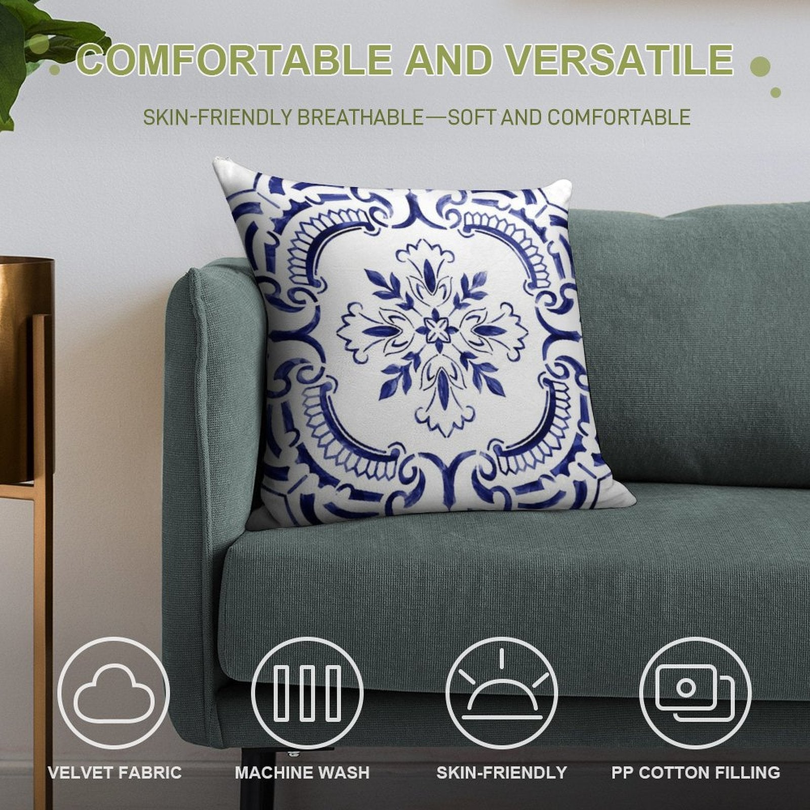 Portuguese Tile - Exclusive Design Soft Anti-Pilling Throw Pillow