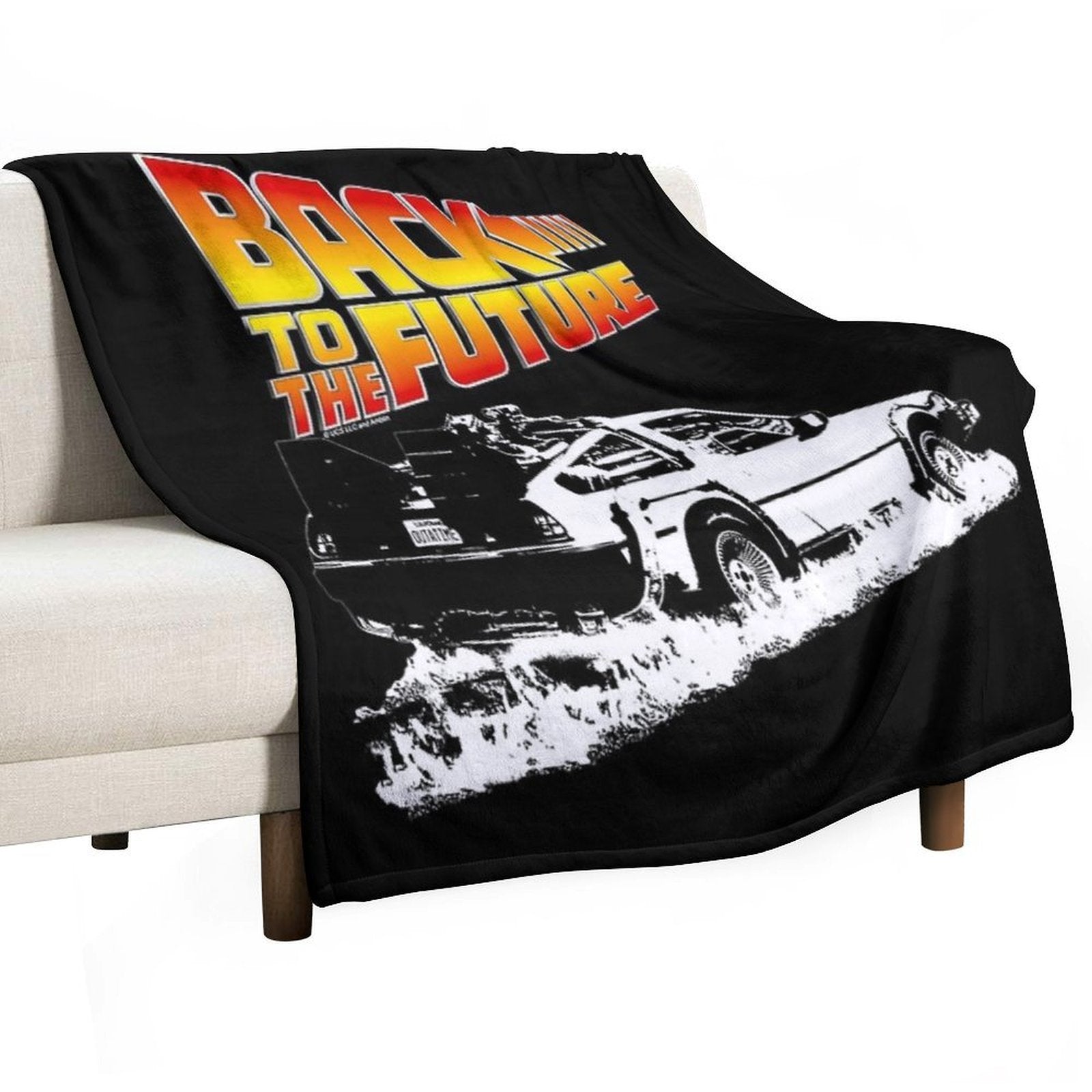 Back to The Future - DeLorean Fire Tracks White Stencil Fan Art Gift-ready Throw Blanket