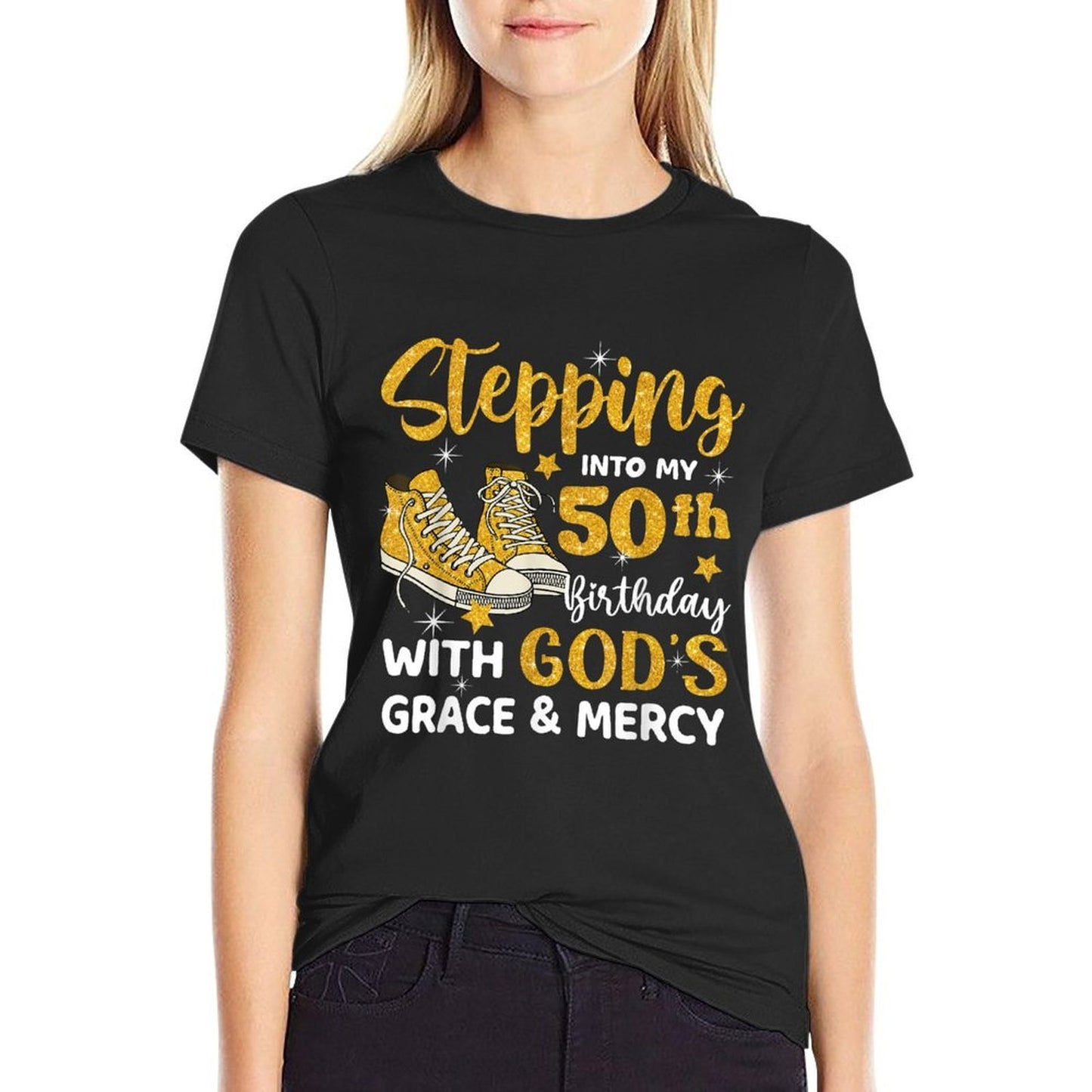 Stepping Into My 50th Birthday With God's Grace Mercy Fade-proof Color T-Shirt
