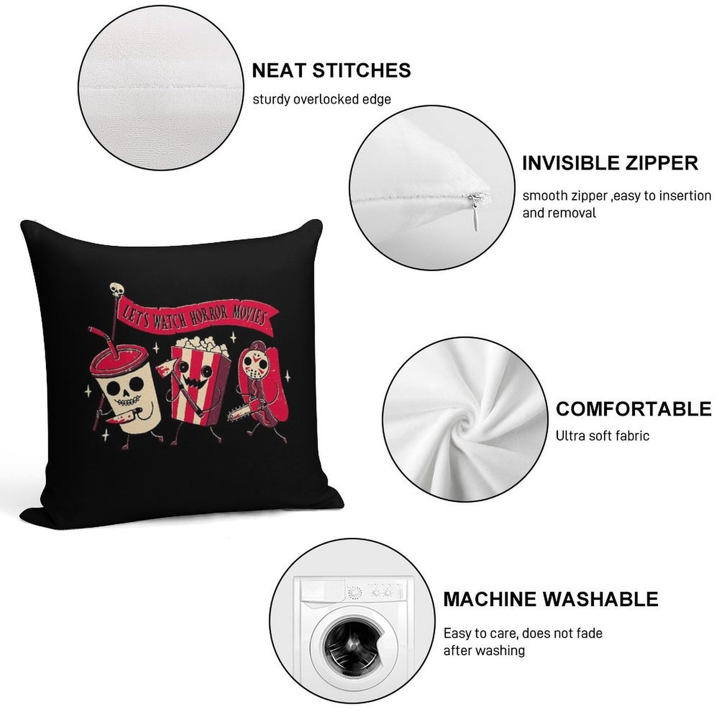 Midnight Movie Soft Washable Throw Pillow