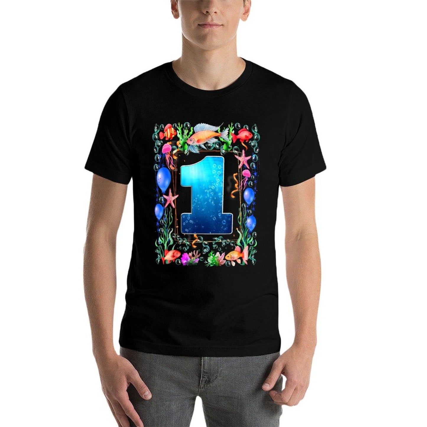 1st Birthday Party 1 Year Old Sea Fish Aquarium Birthday Boy Lightweight T-Shirt