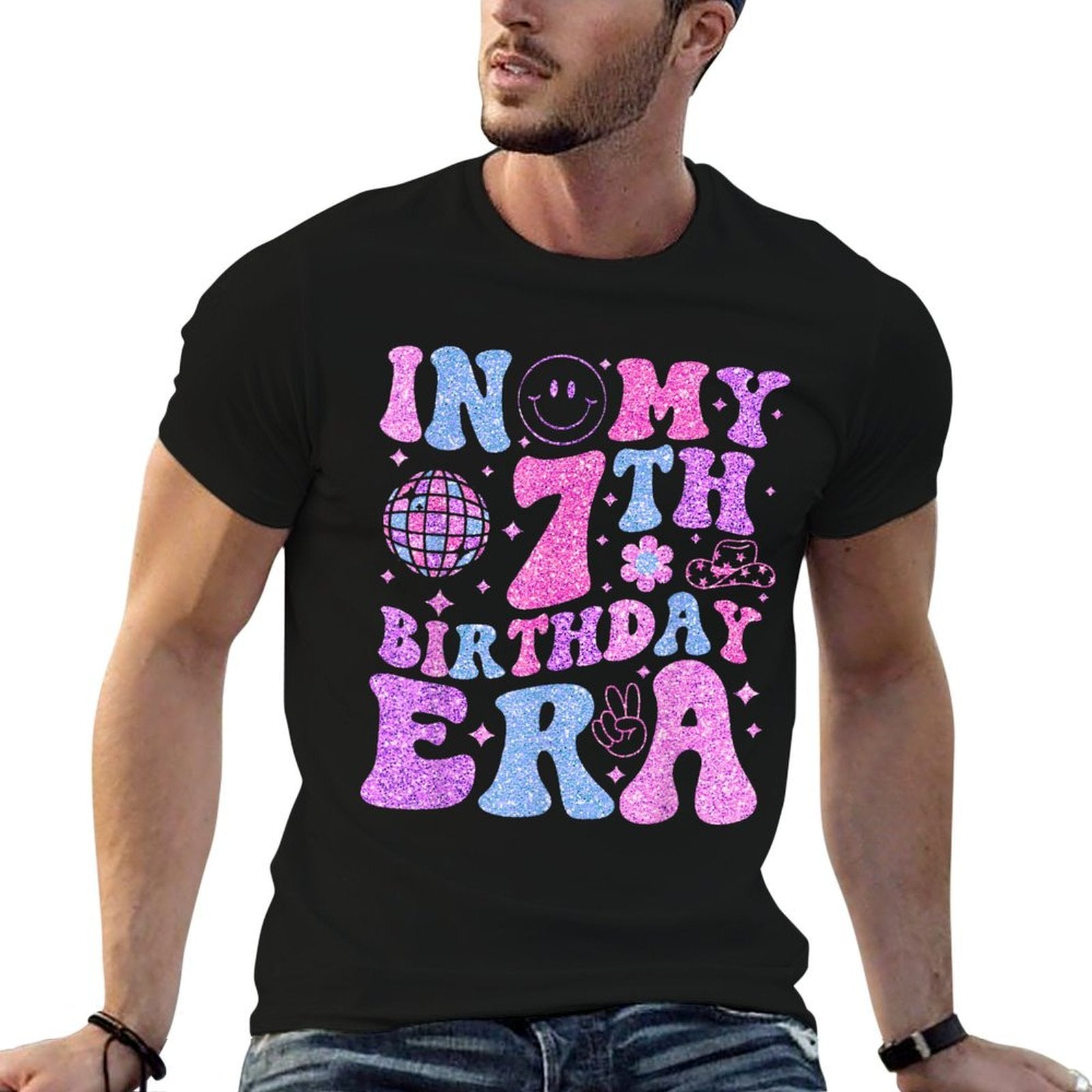 In My 7th Birthday Era 7 Year Old Birthday Retro Disco Bday  Versatile T-Shirt