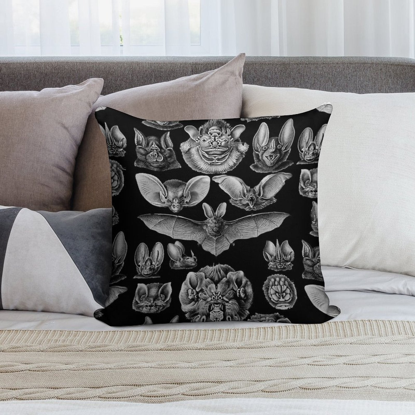1904 Haeckel Chiroptera Soft Shrink-Resistant Throw Pillow