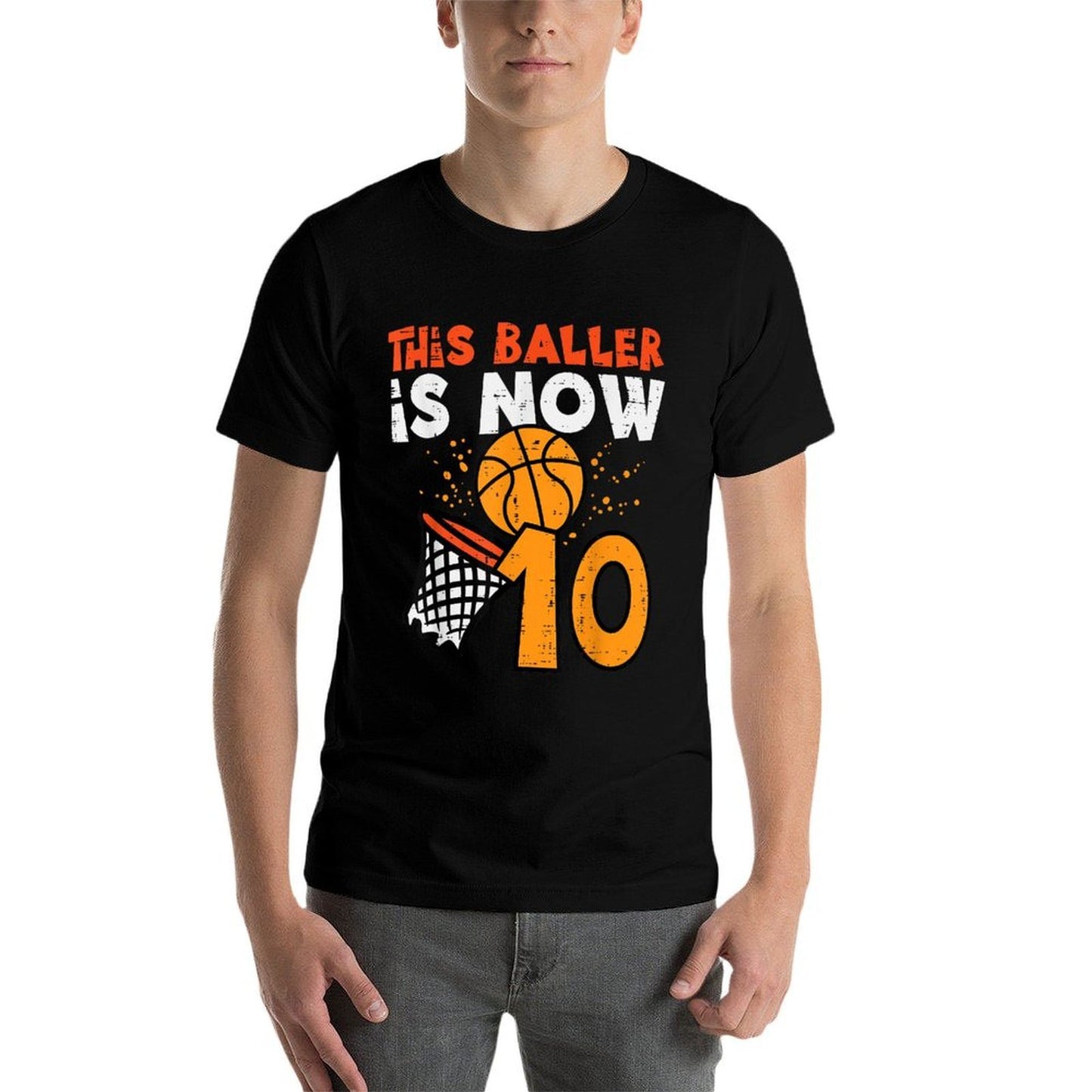 This Baller Is Now 10 Basketball 10th Birthday Bday Boys Kid  Oversized Silhouette T-Shirt