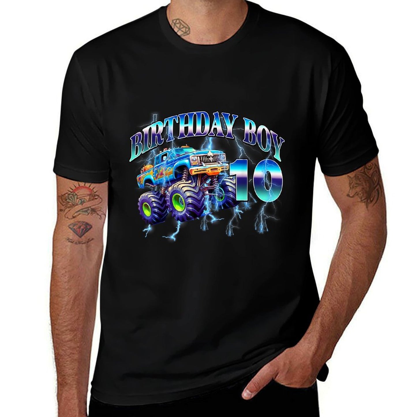 10 Year Old 10th Birthday Boys Monster Truck Car Eco-friendly Material T-Shirt