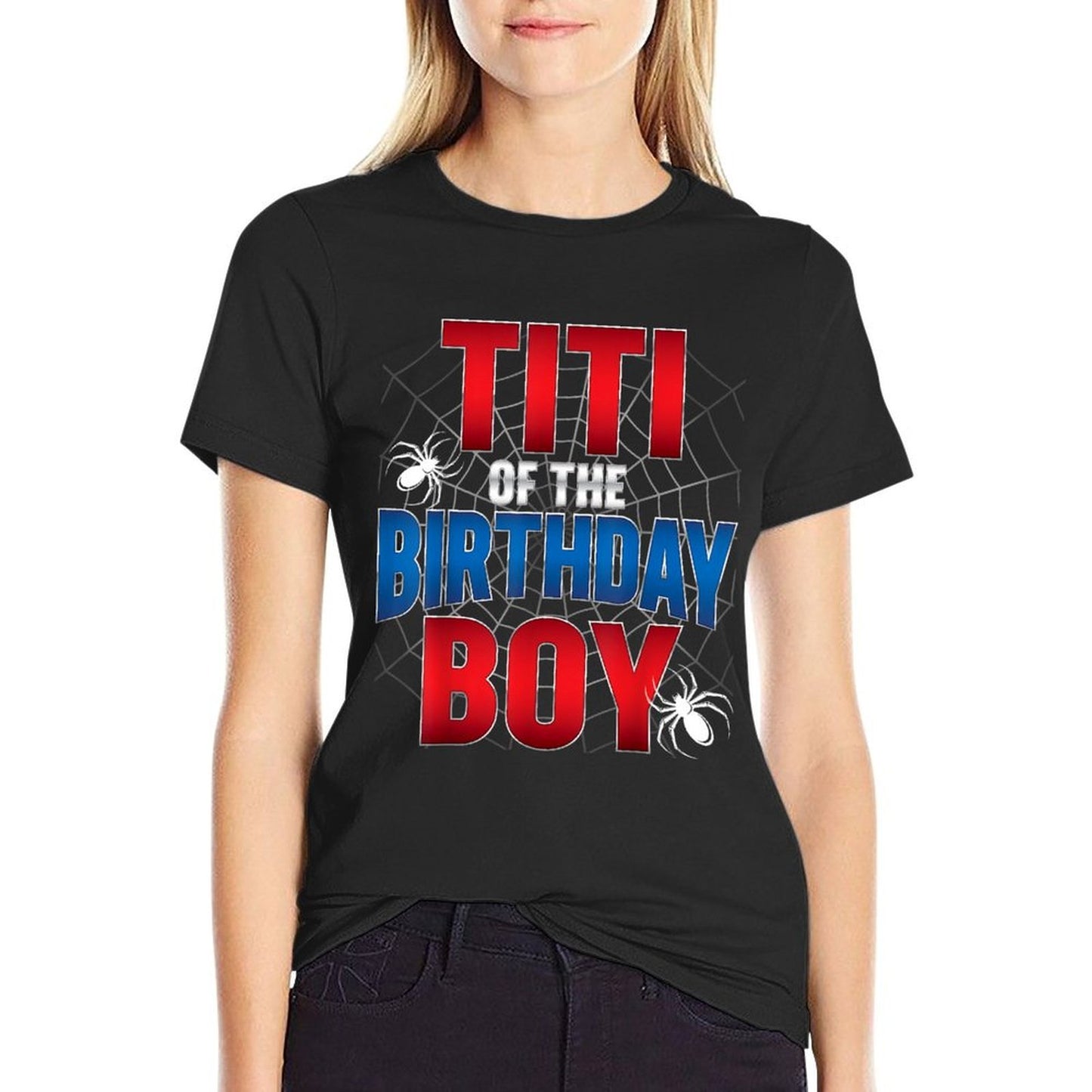 Titi Of Birthday Boy Costume Spider Web Birthday Party  Wrinkle-resistant T-Shirt