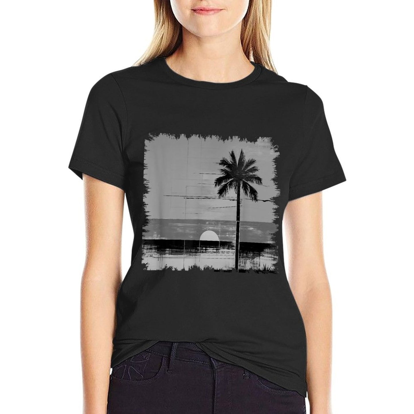 Sunset And Palm Tree Simple Tropical Landscape Stylish Odor-resistant T-Shirt
