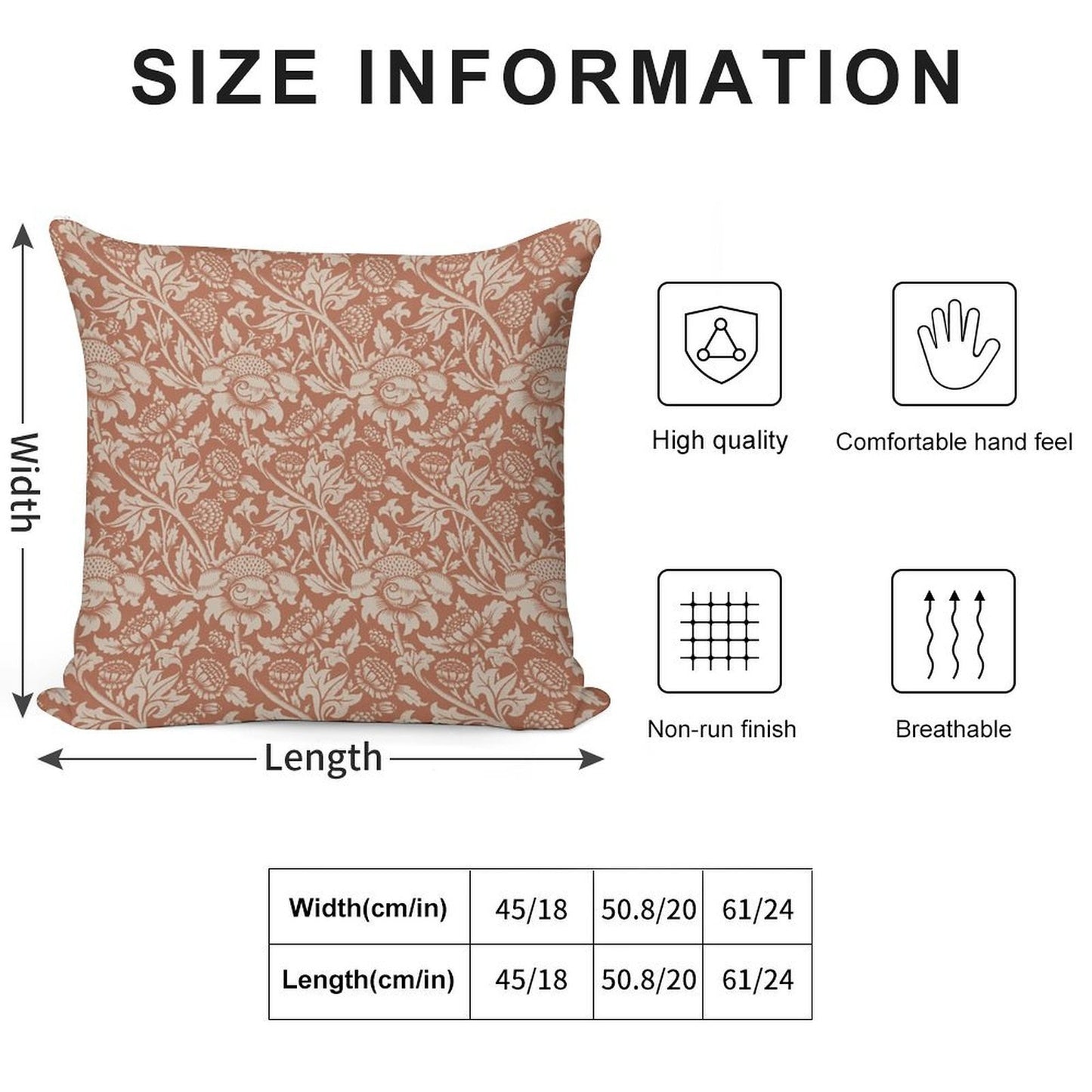 Vintage Floral Rust Soft Style Accent Throw Pillow