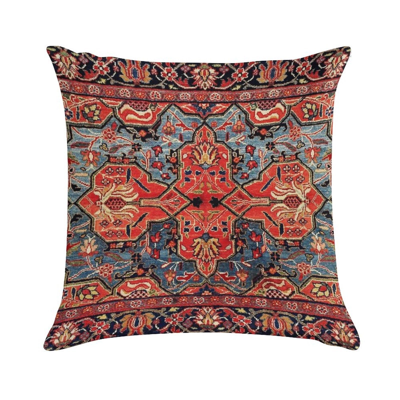 Kashan Poshti Central Persian Rug Print Soft Gift Ready Throw Pillow