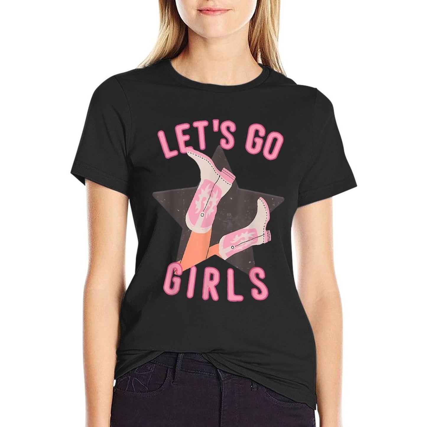Western Cowgirls Lets Go Girls Country Western Rodeo Women Stretchy T-Shirt