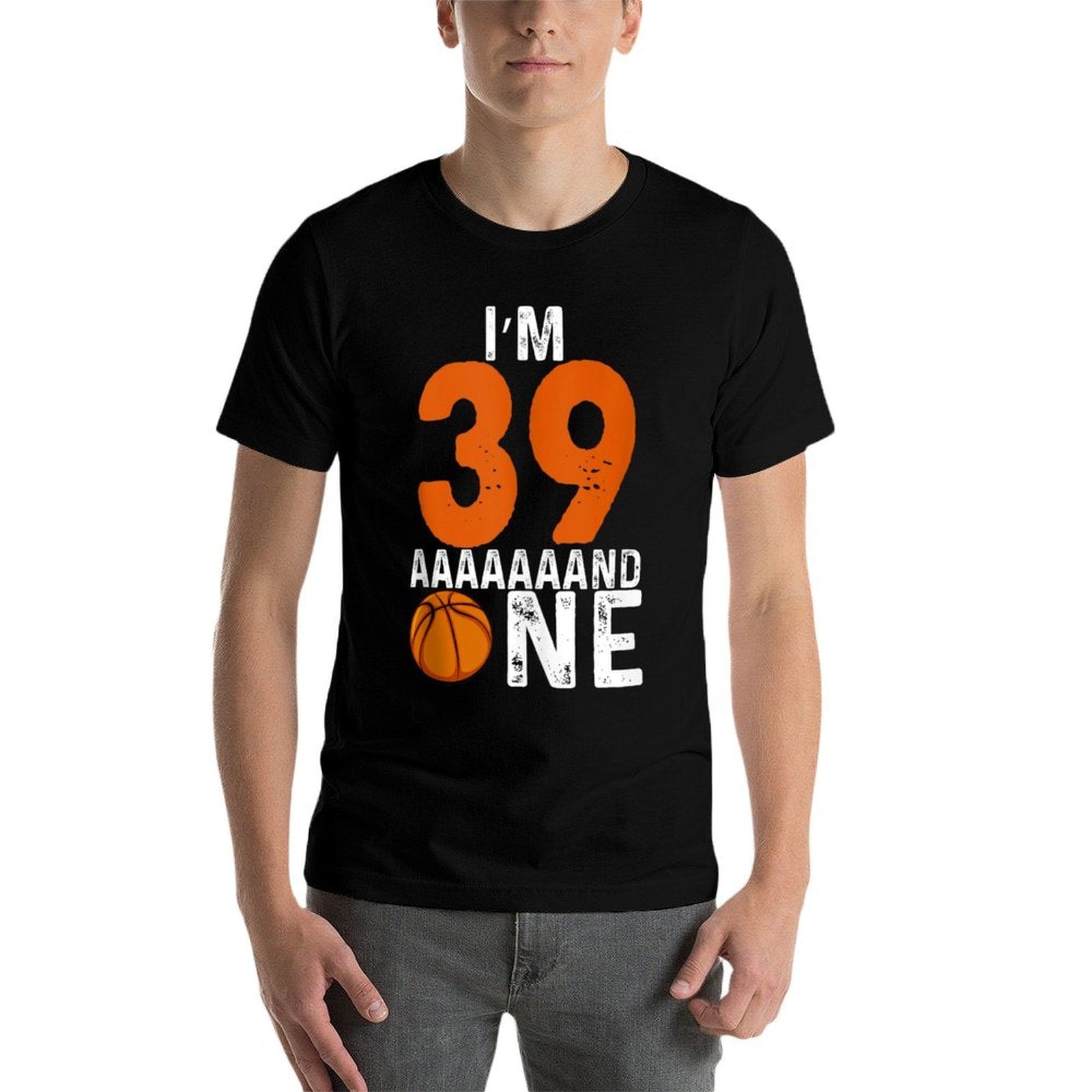40th Birthday Funny Basketball Birthday Fortieth  Ribbed Collar T-Shirt