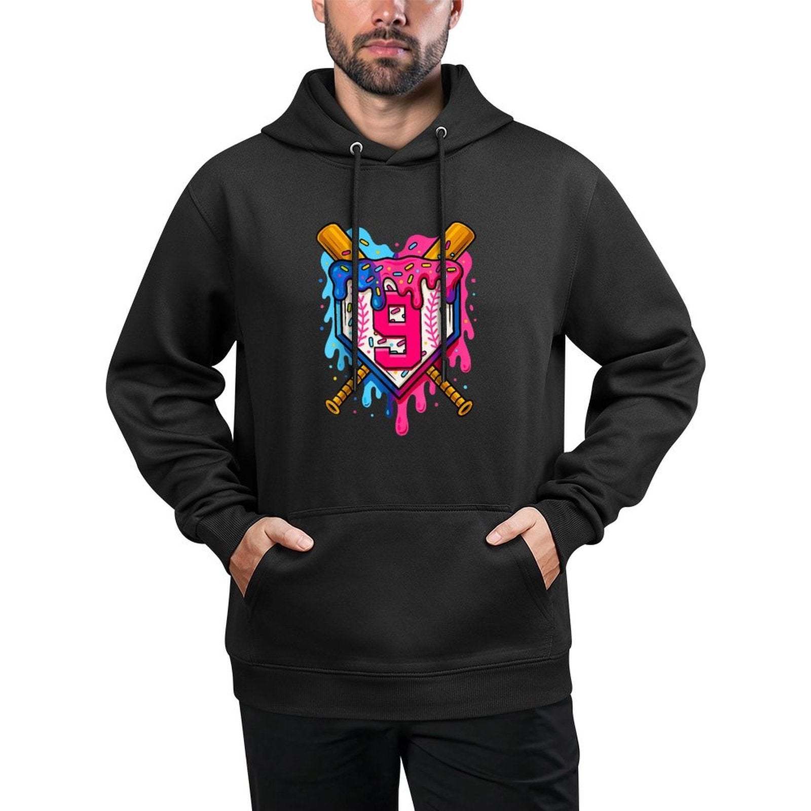 9th Baseball Birthday Ice Cream Drip Boys Girls 9 Years Relaxed Fit Hoodie