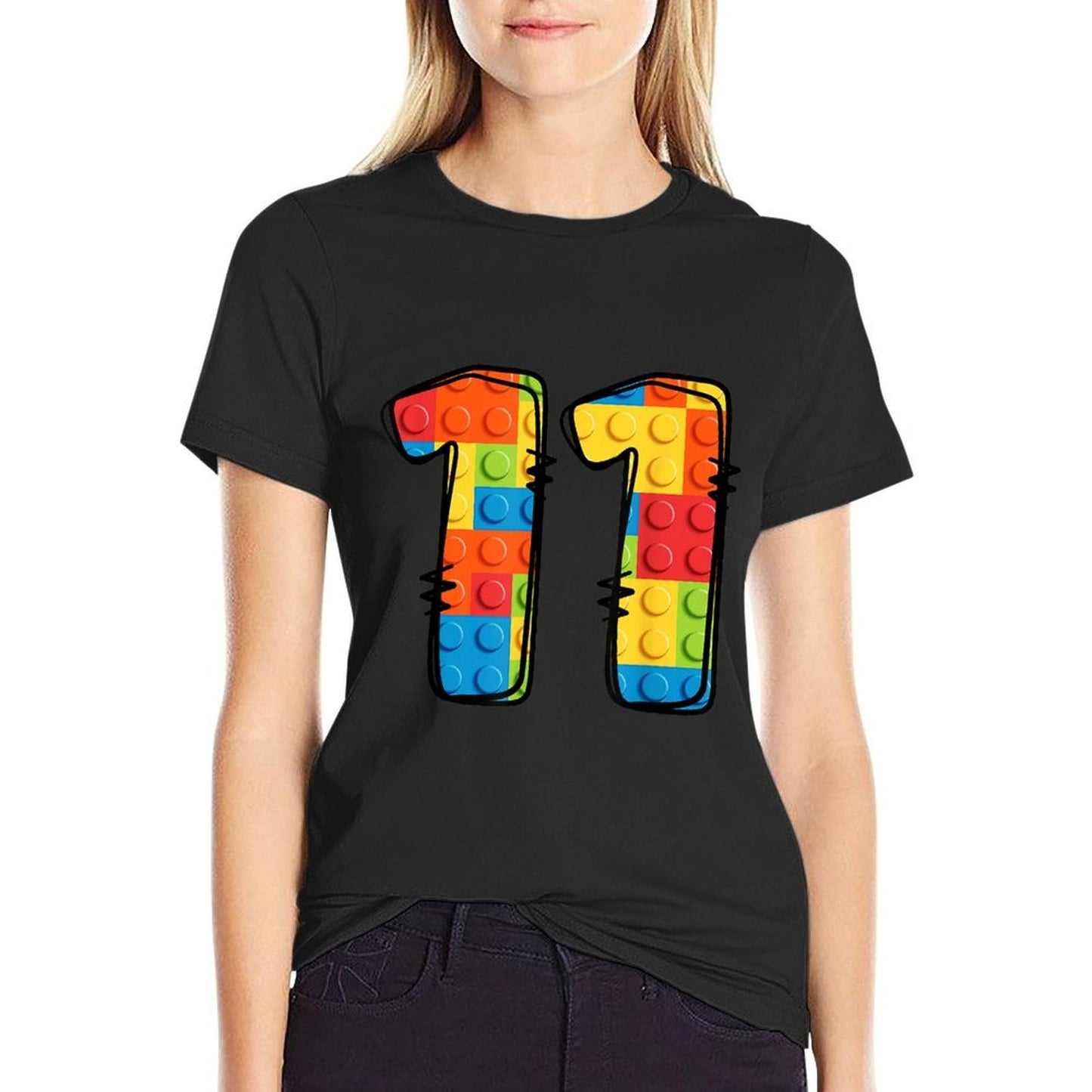 11 Year Old Blocks Building Master Builder 11th Birthday Trendy Pattern T-Shirt