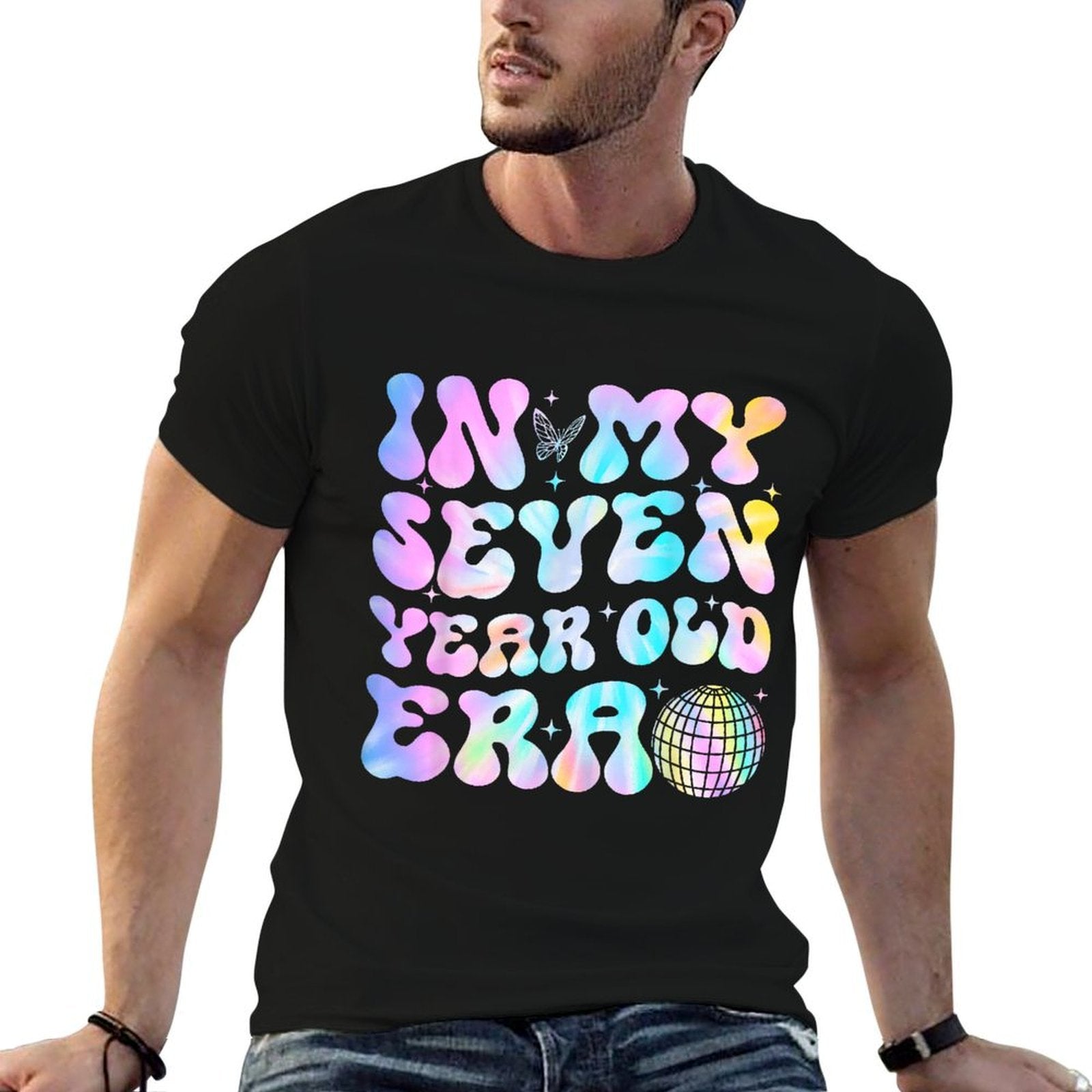 Groovy In My Seven Year Old Era Girl 7th Birthday 7 Yrs Old  Tagless Design T-Shirt