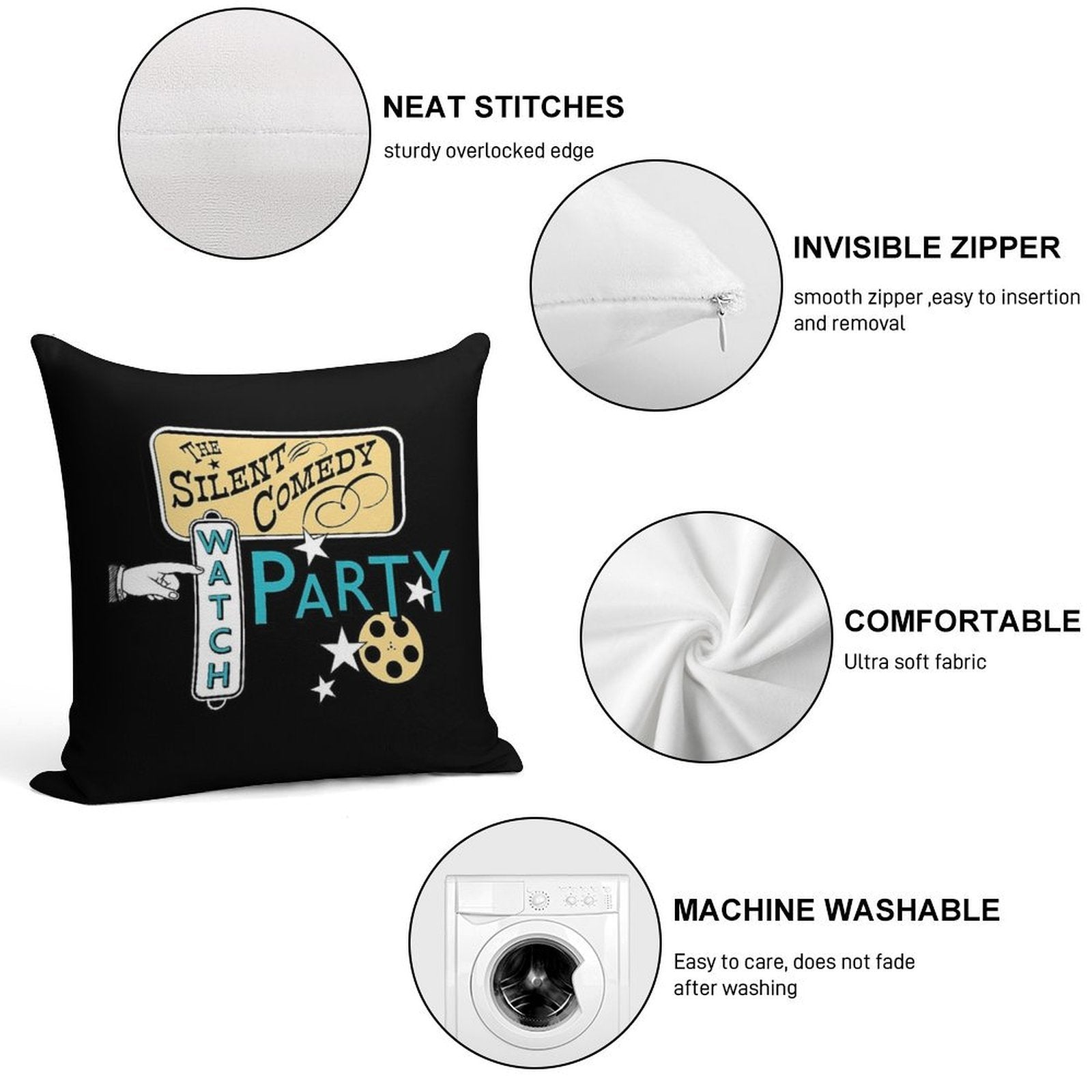 Silent Comedy Watch Party Soft Gift Ready Throw Pillow